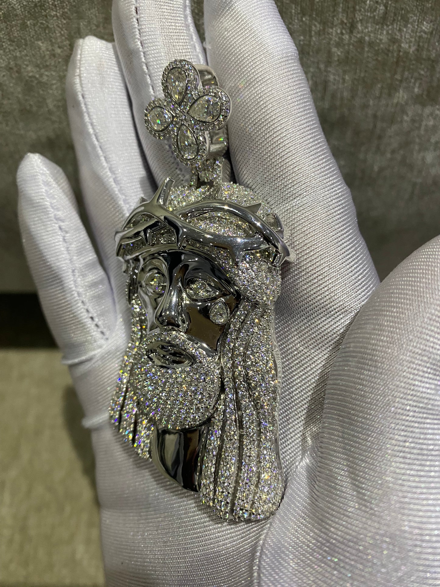 solid Moissanite Jesus pendant for men for women 925 silver, 3 inches.