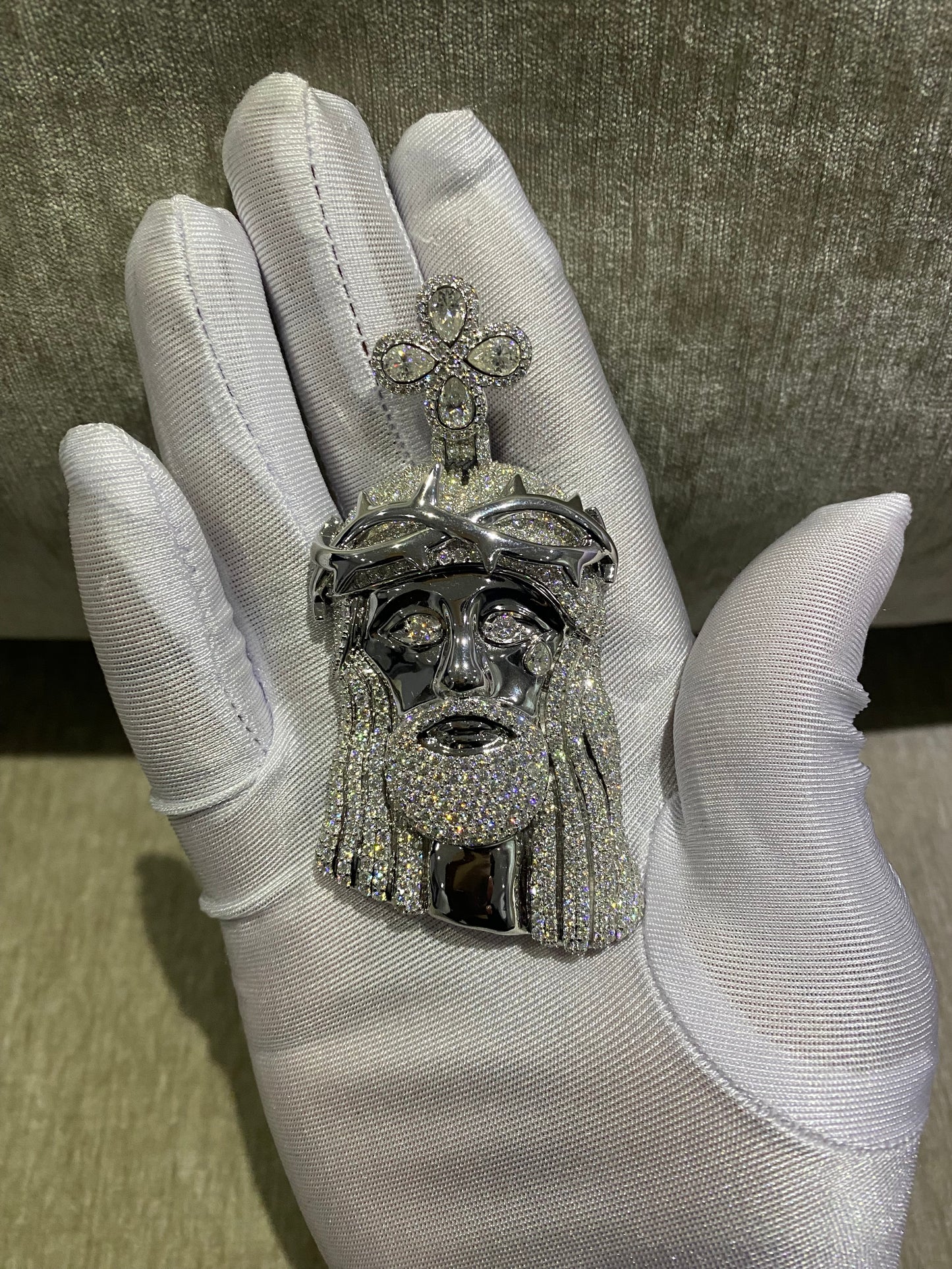 solid Moissanite Jesus pendant for men for women 925 silver, 3 inches.