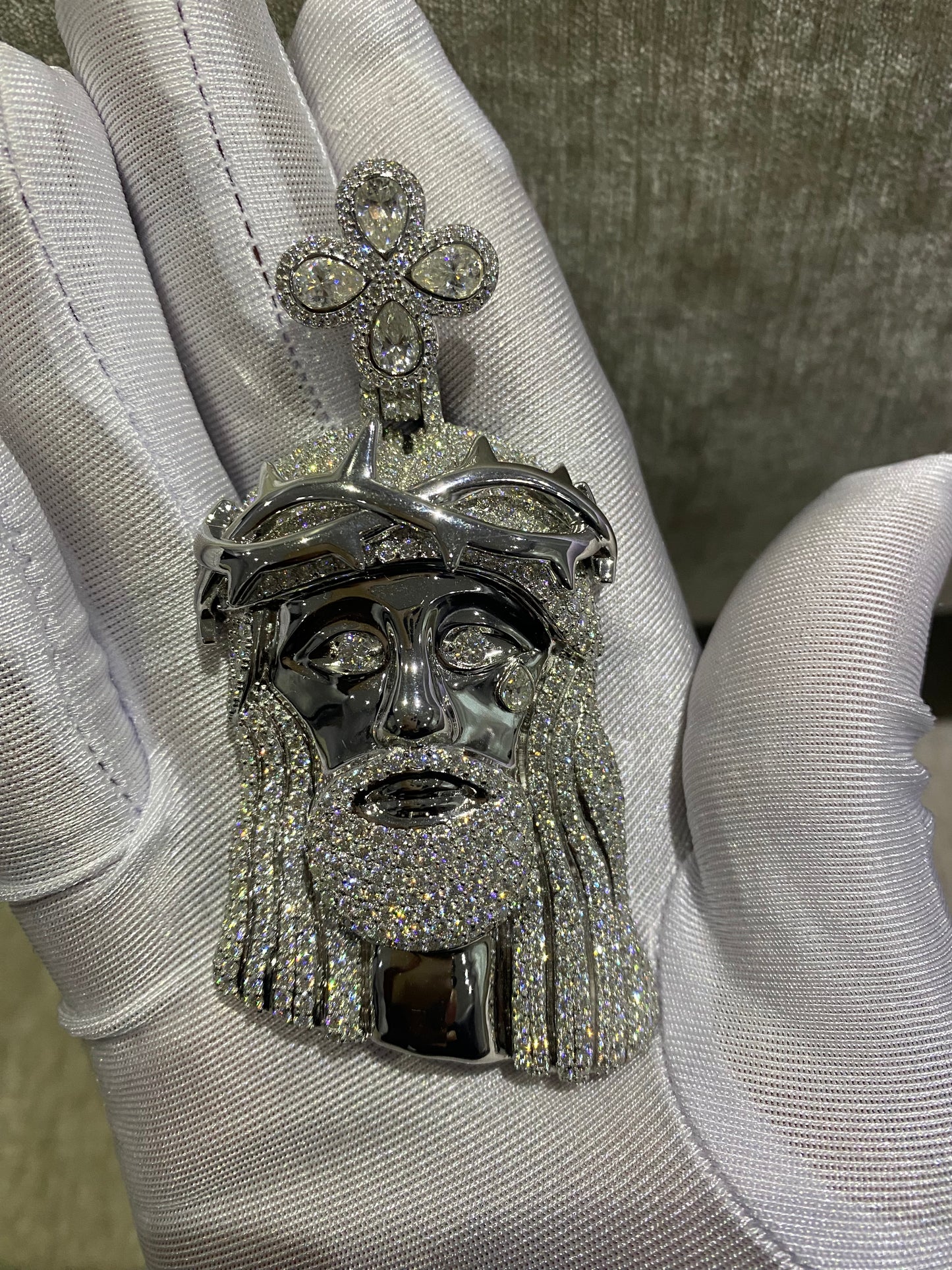 solid Moissanite Jesus pendant for men for women 925 silver, 3 inches.