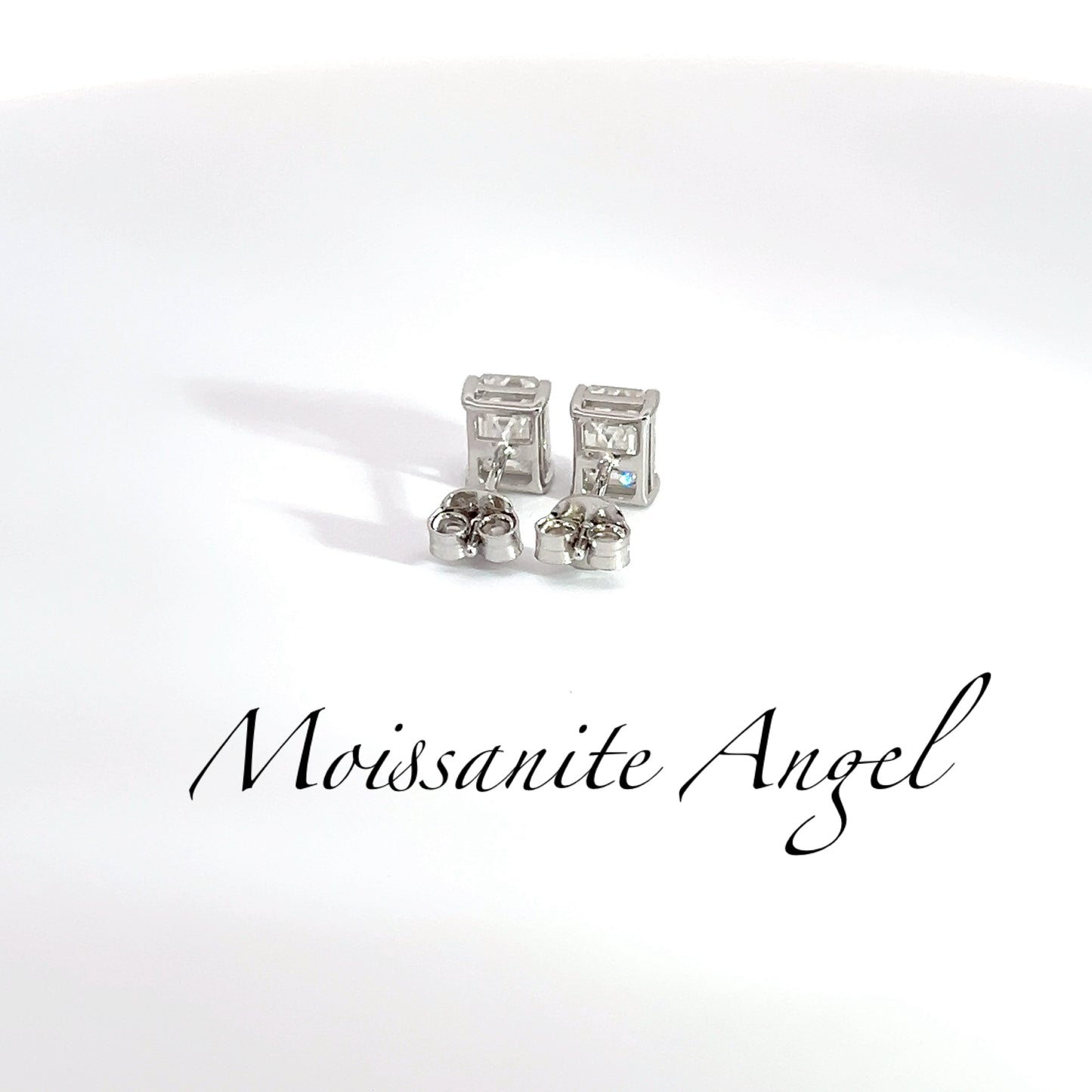 Moissanite earrings Emerald cut studs 2 carats Total weight