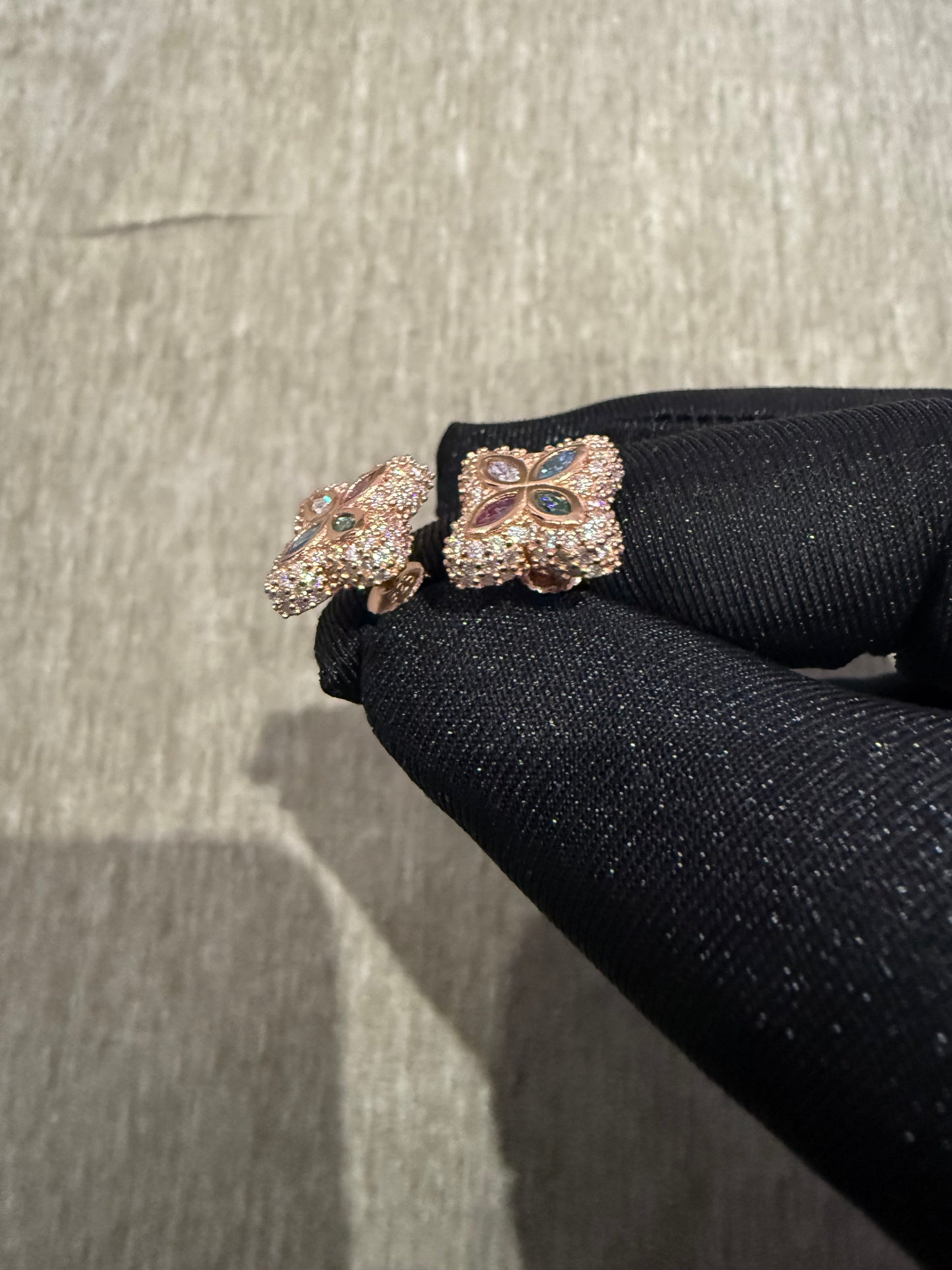 13MM clover style Moissanite earrings 925 silver vermeil rose gold studs multi color.