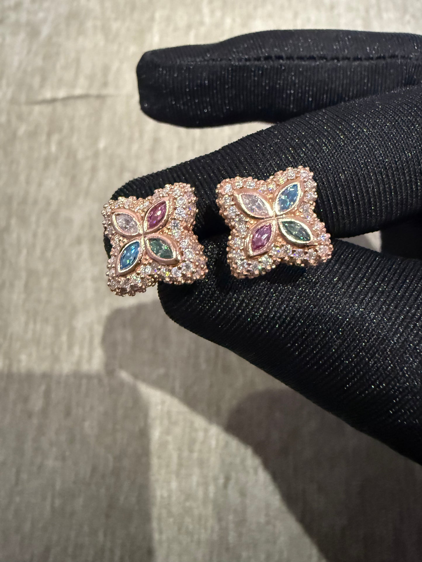 13MM clover style Moissanite earrings 925 silver vermeil rose gold studs multi color.