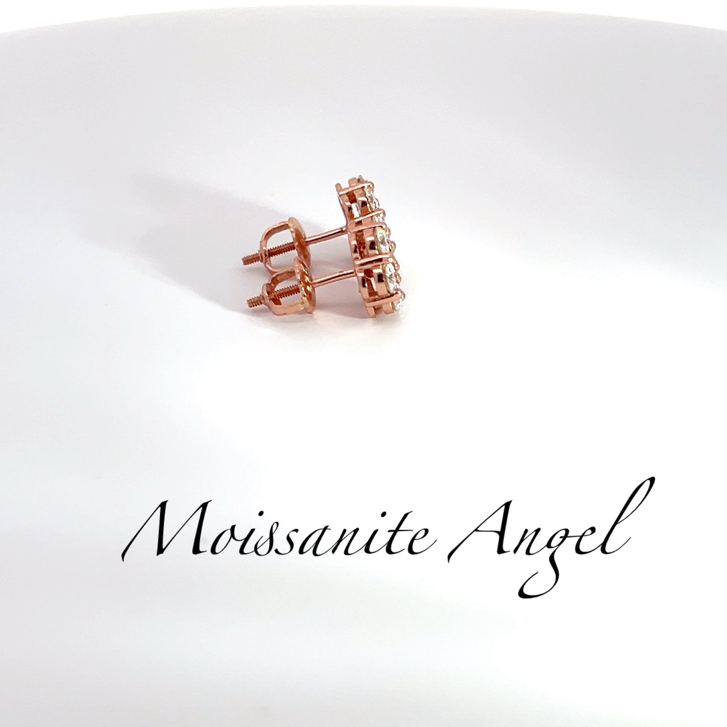 Moissanite Earrings Cluster set studs 2 carat each ear finished in rose gold