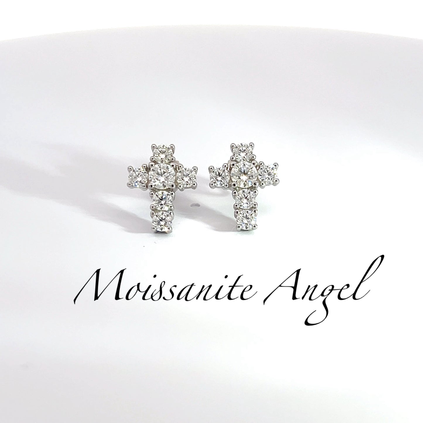 Moissanite earrings cross studs brilliant cut