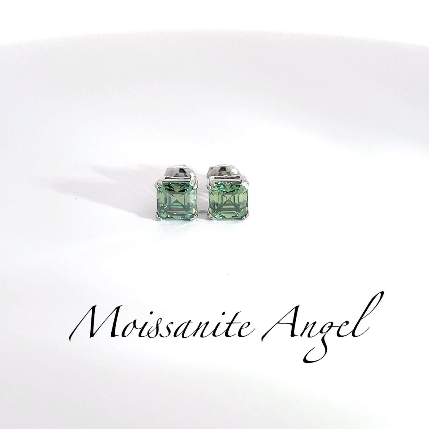 Moissanite green Asscher cut earrings