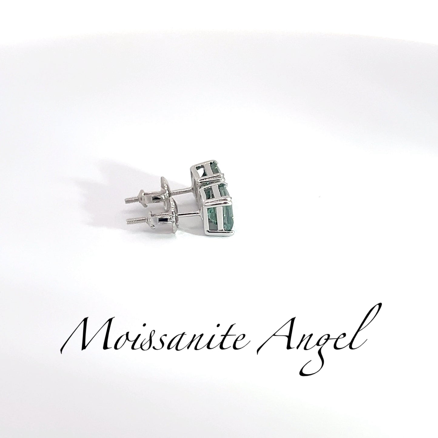 Moissanite green Asscher cut earrings