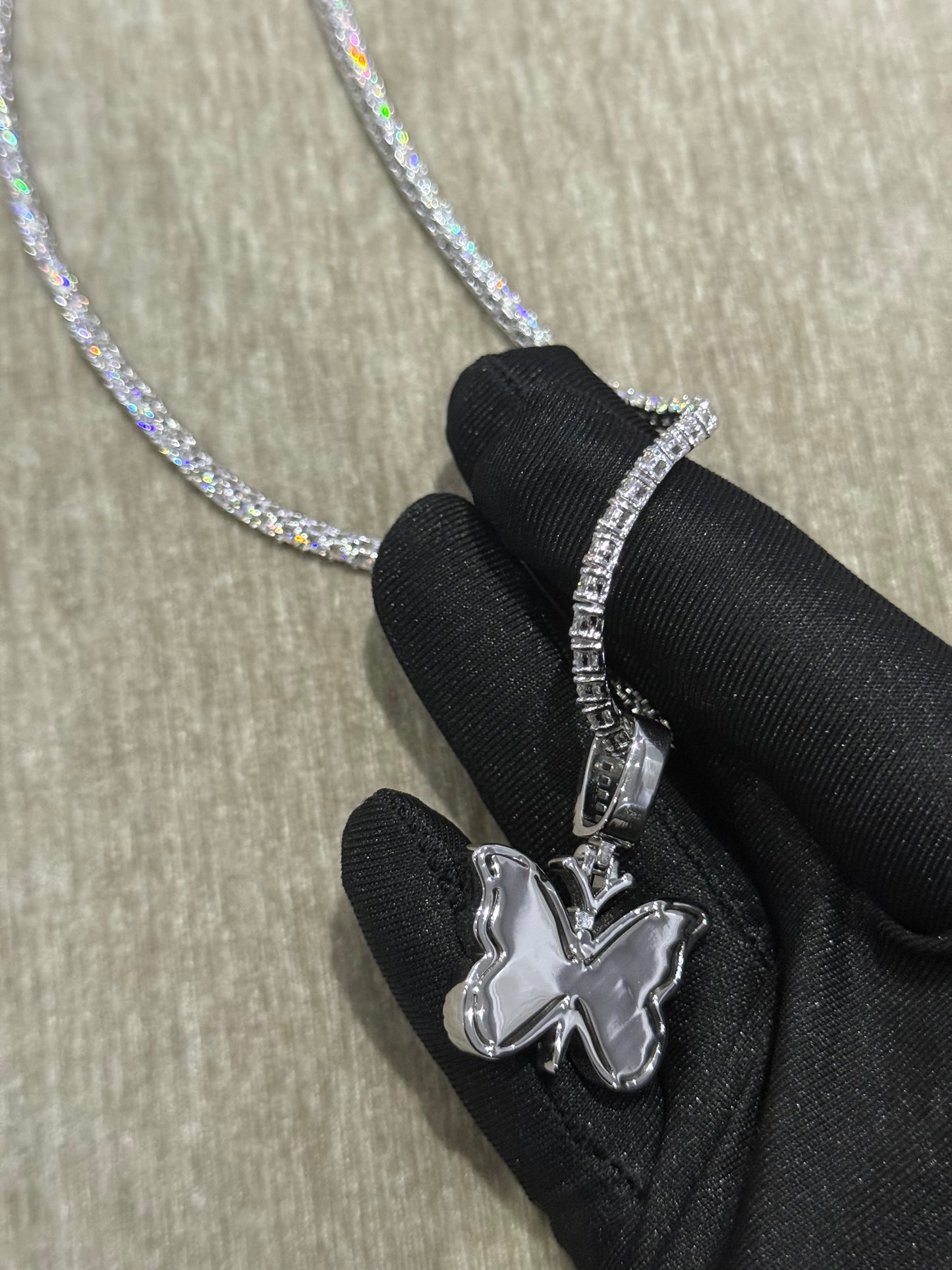 100 % Authentic 16 inch Moissanite tennis chain with Moissanite butterfly  pendant combo 925 silver.