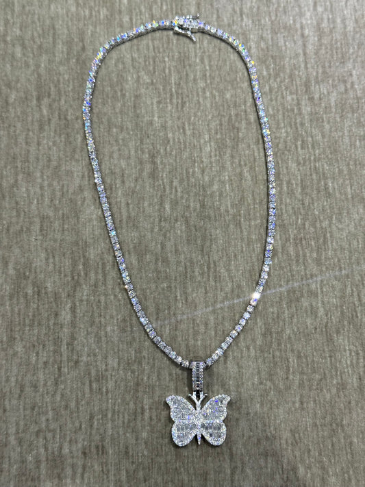 100 % Authentic 16 inch Moissanite tennis chain with Moissanite butterfly  pendant combo 925 silver.
