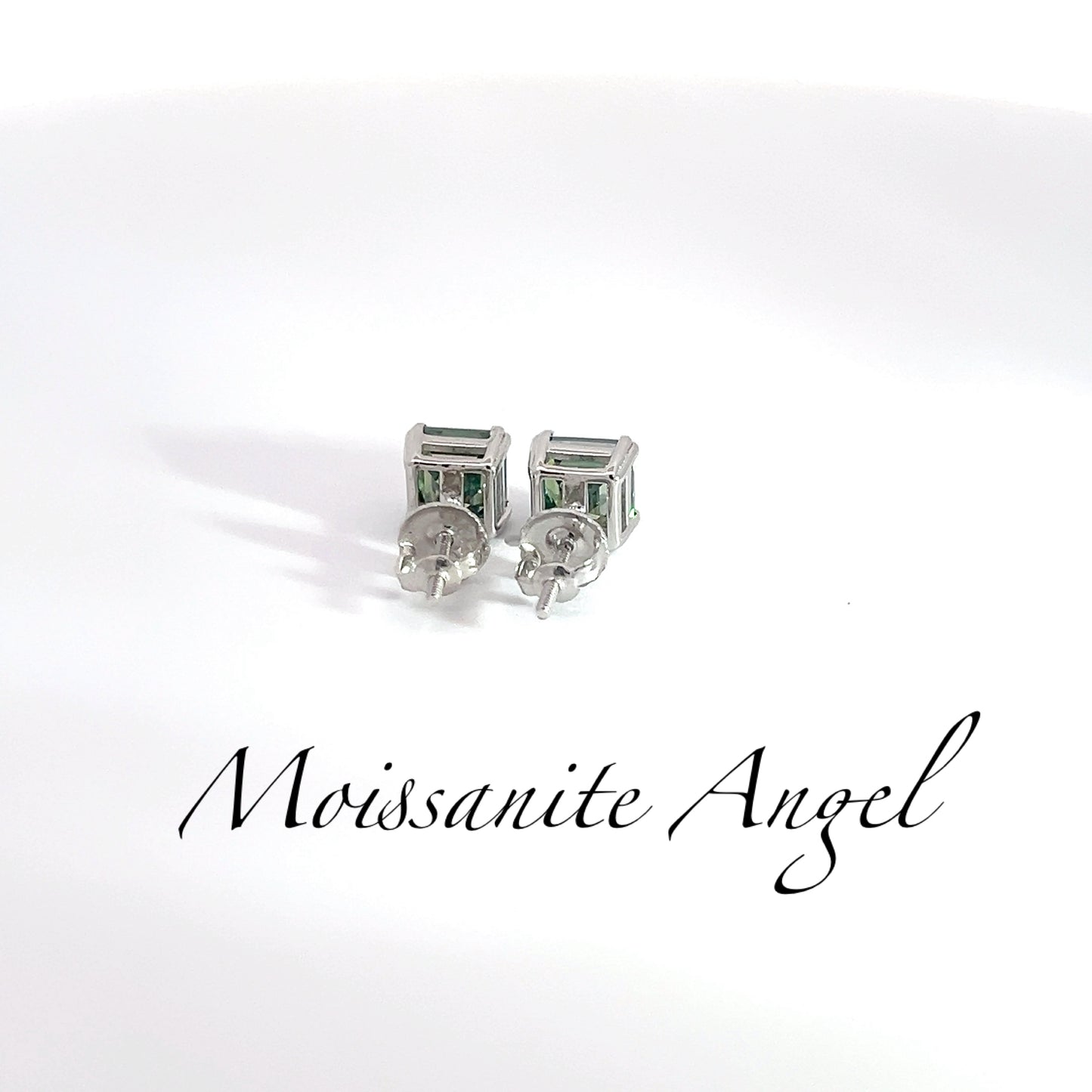 Moissanite green Asscher cut earrings