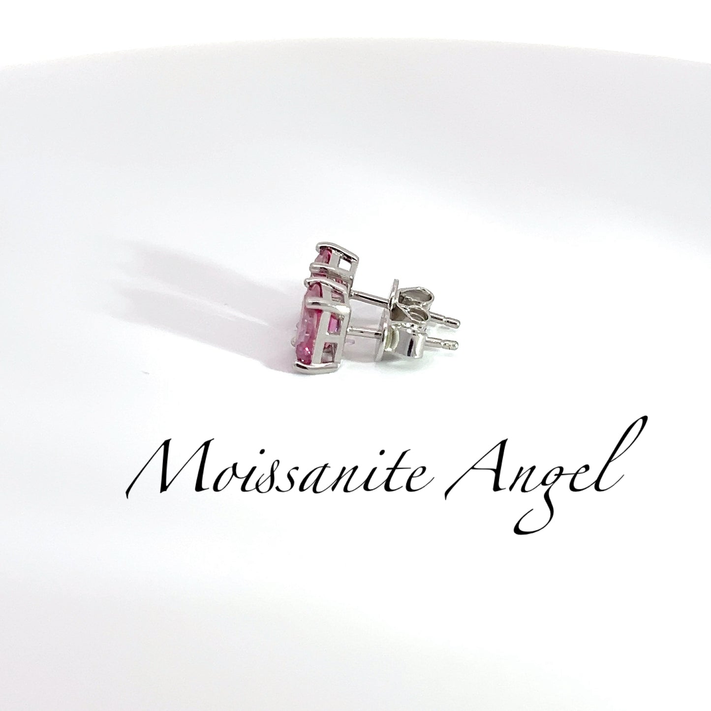 Pink moissanite stud earrings emerald cut 2CTW