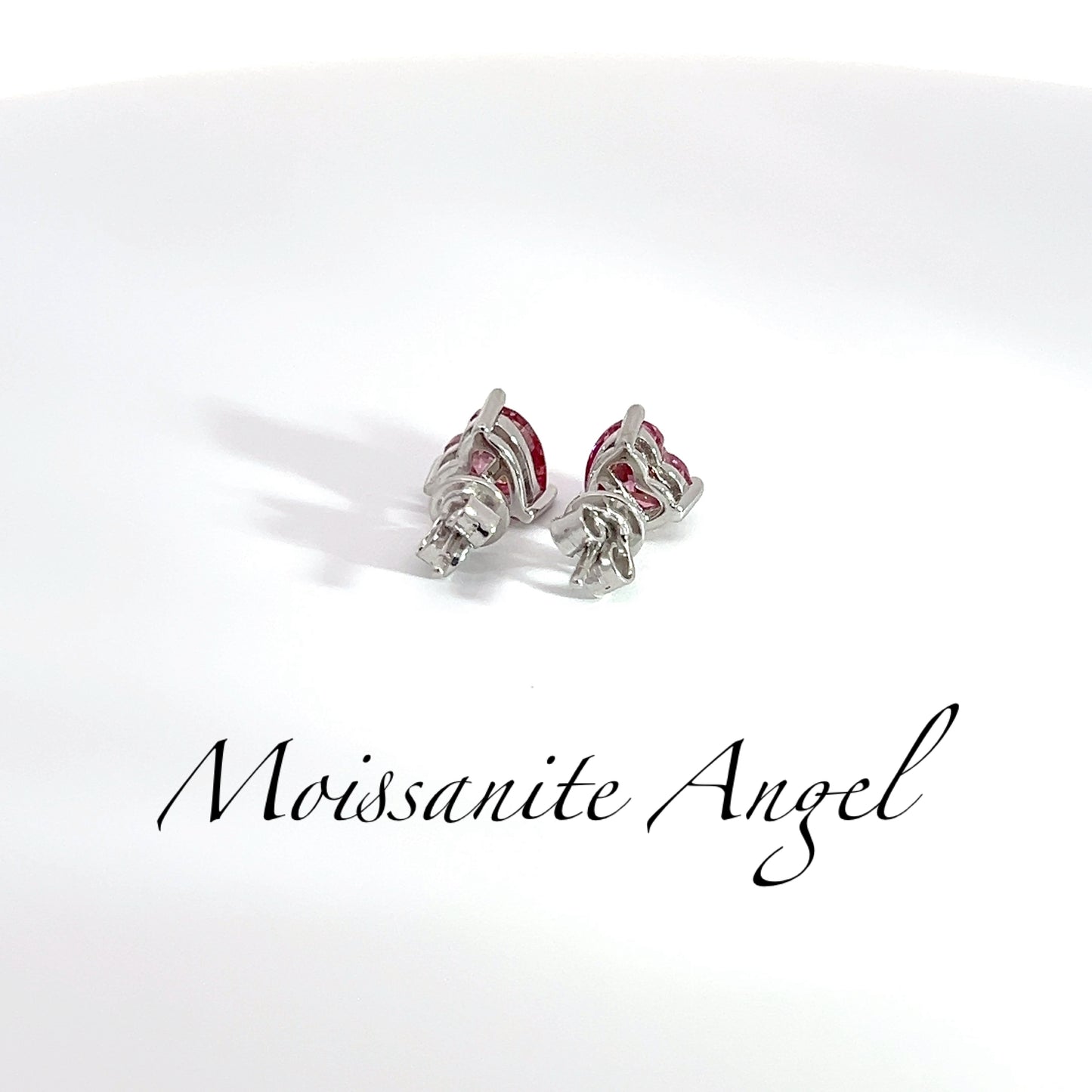 Pink moissanite studs heart shaped earrings 2CTW