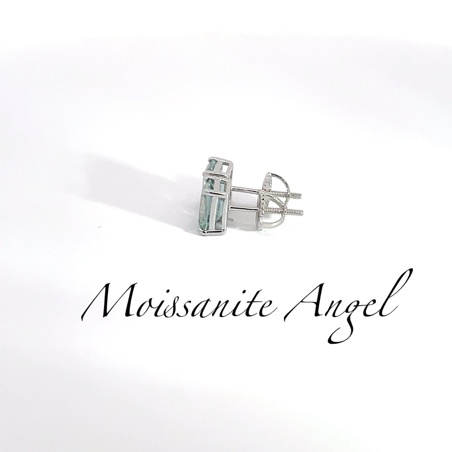 Blue green Emerald Cut Moissanite Stud Earrings