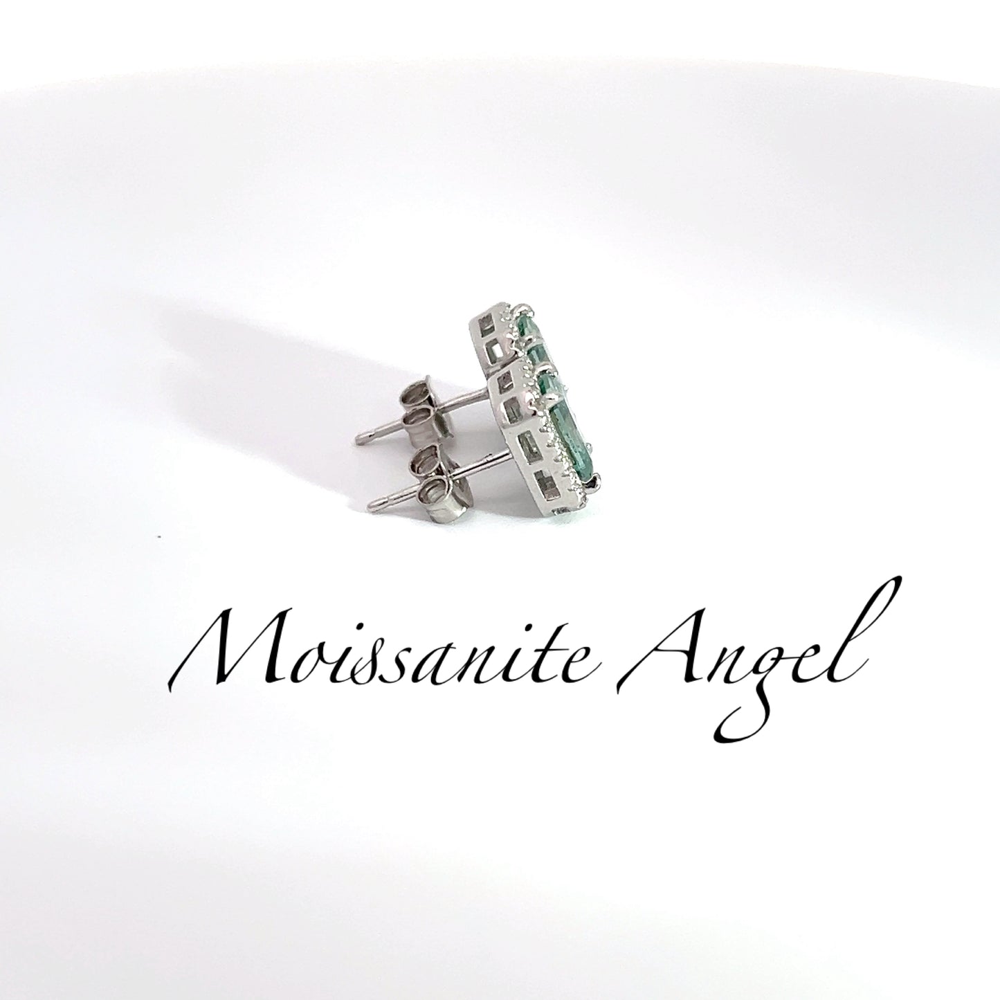 Green halo moissanite Emerald cut stud earrings