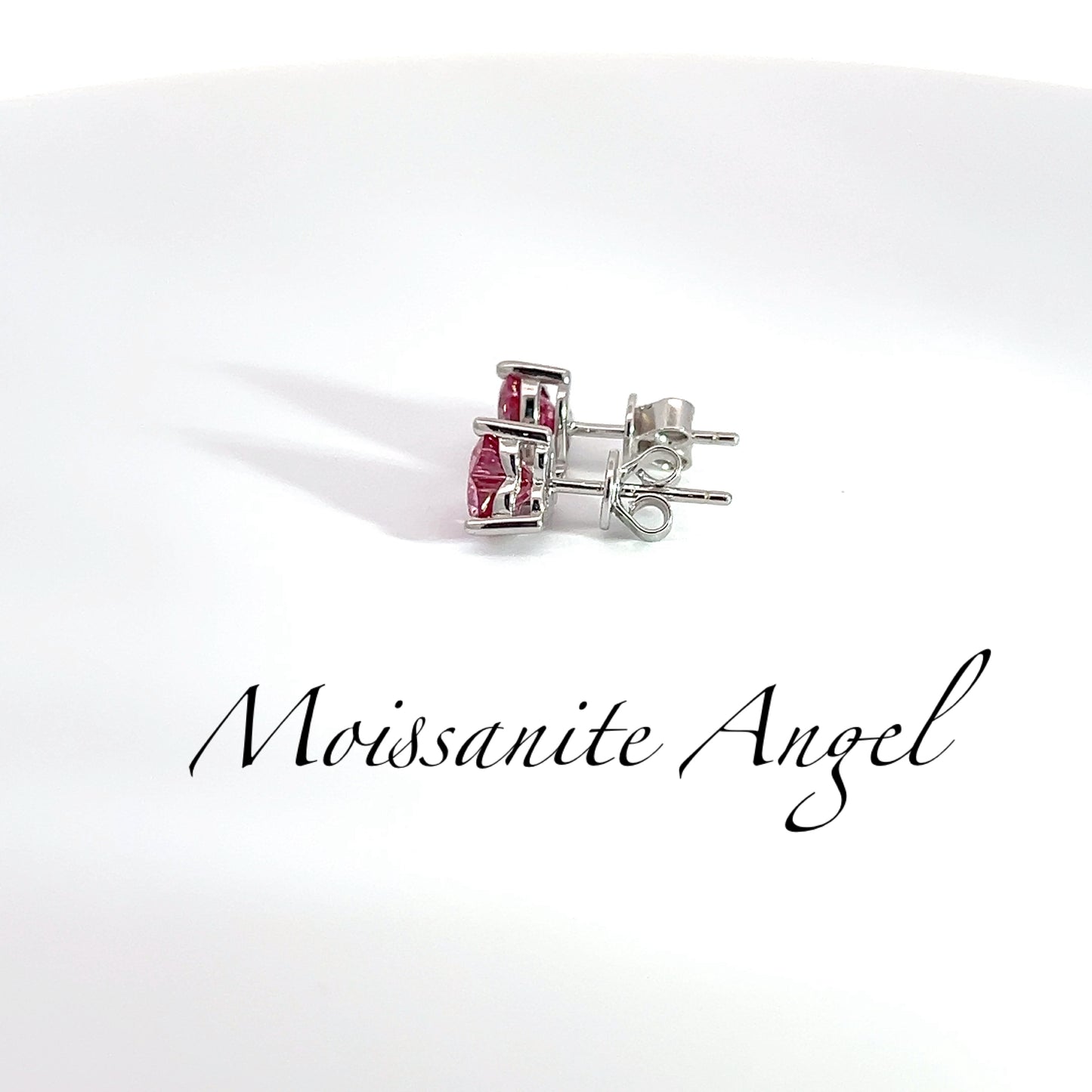 Pink moissanite studs heart shaped earrings 2CTW