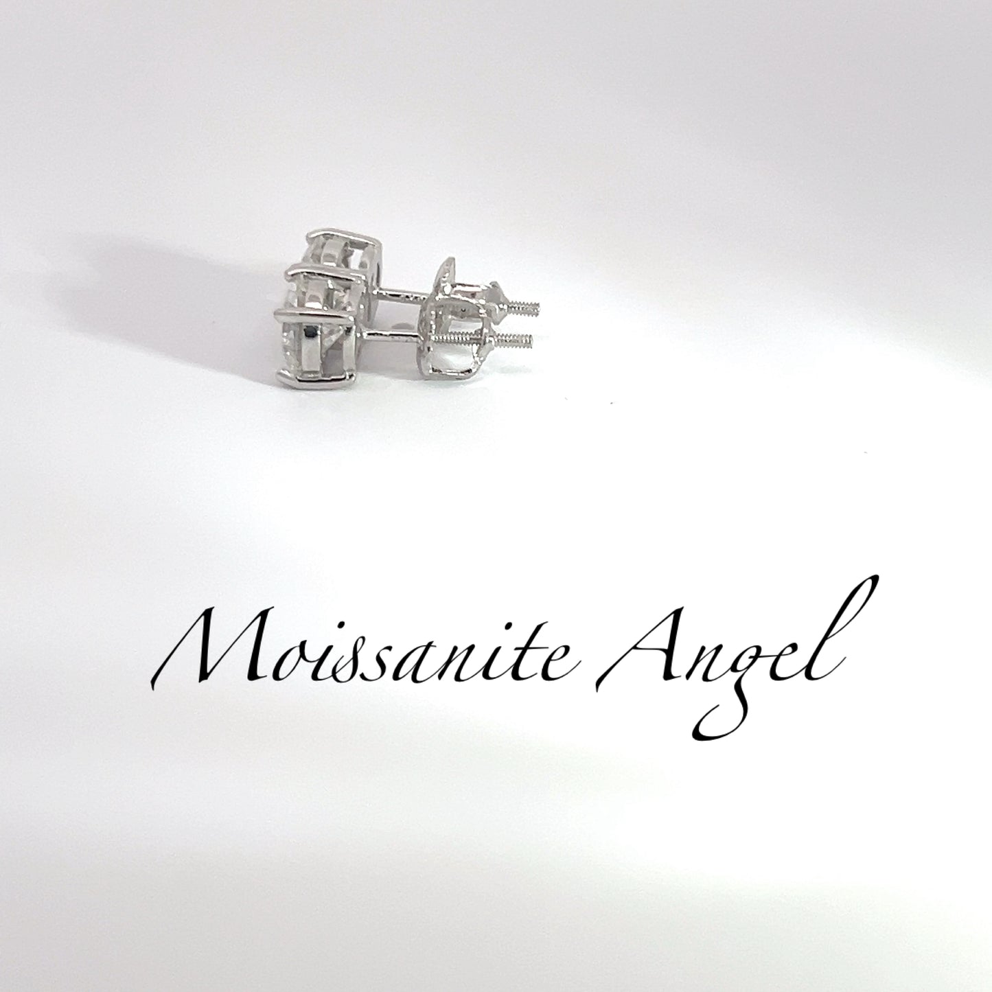 Moissanite Earrings Studs 1 Carat each ear  (6.5mm) Round Brilliant cut