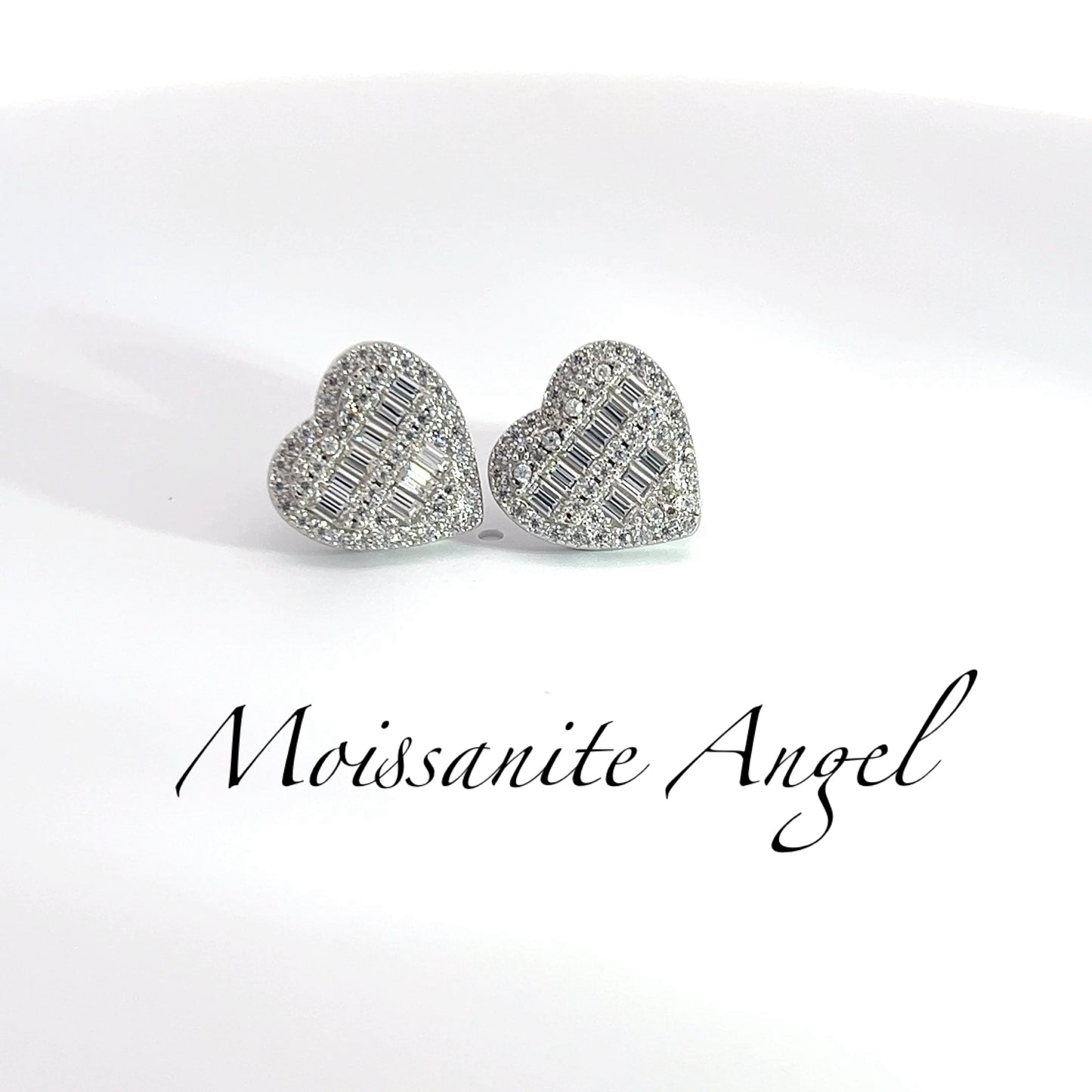 Moissanite heart shaped baguette earrings