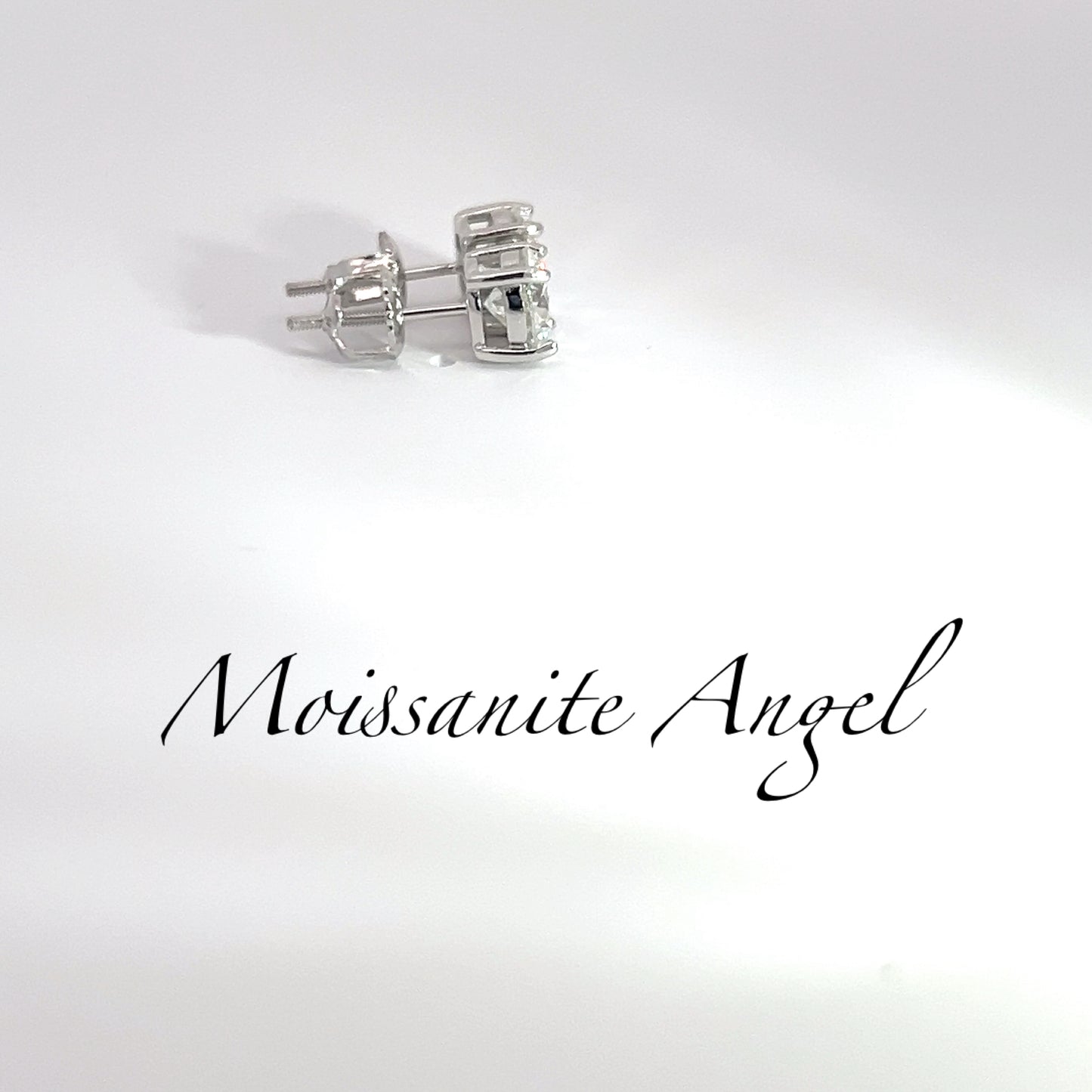 Moissanite Earrings Studs 1 Carat each ear  (6.5mm) Round Brilliant cut