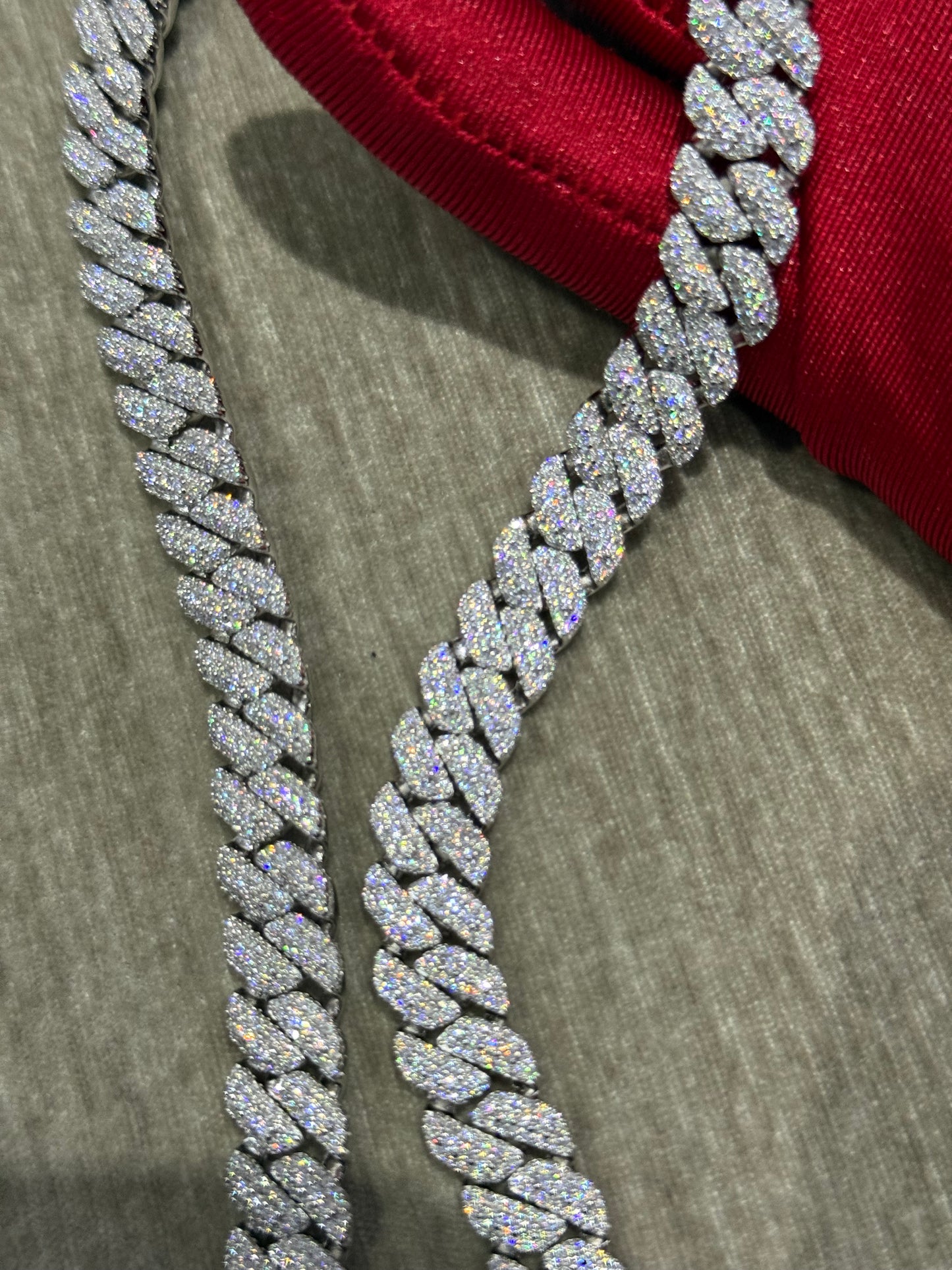 10mm Moissanite Tight link chain 20 inch VVS1 top tier stone quality 925 silver Moissanite link chain.