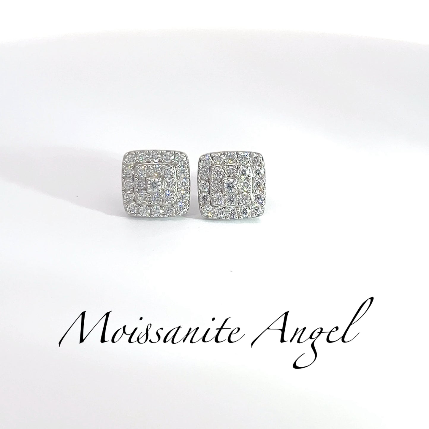 Moissanite square cluster set earrings