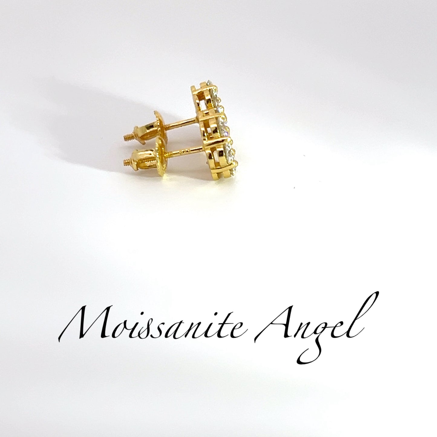 Moissanite Earrings Cluster set studs 2 carat each ear finished in yellow gold