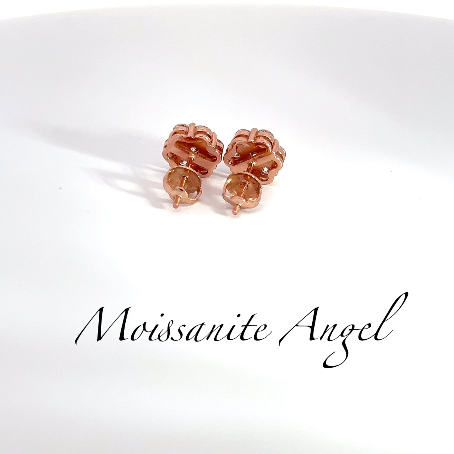 Moissanite Earrings Cluster set studs 2 carat each ear finished in rose gold