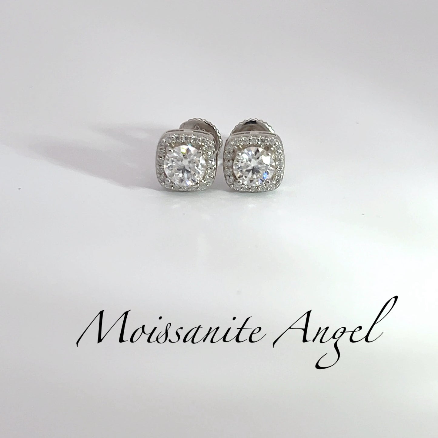 Stunning halo Moissanite stud earrings square brillant cut style