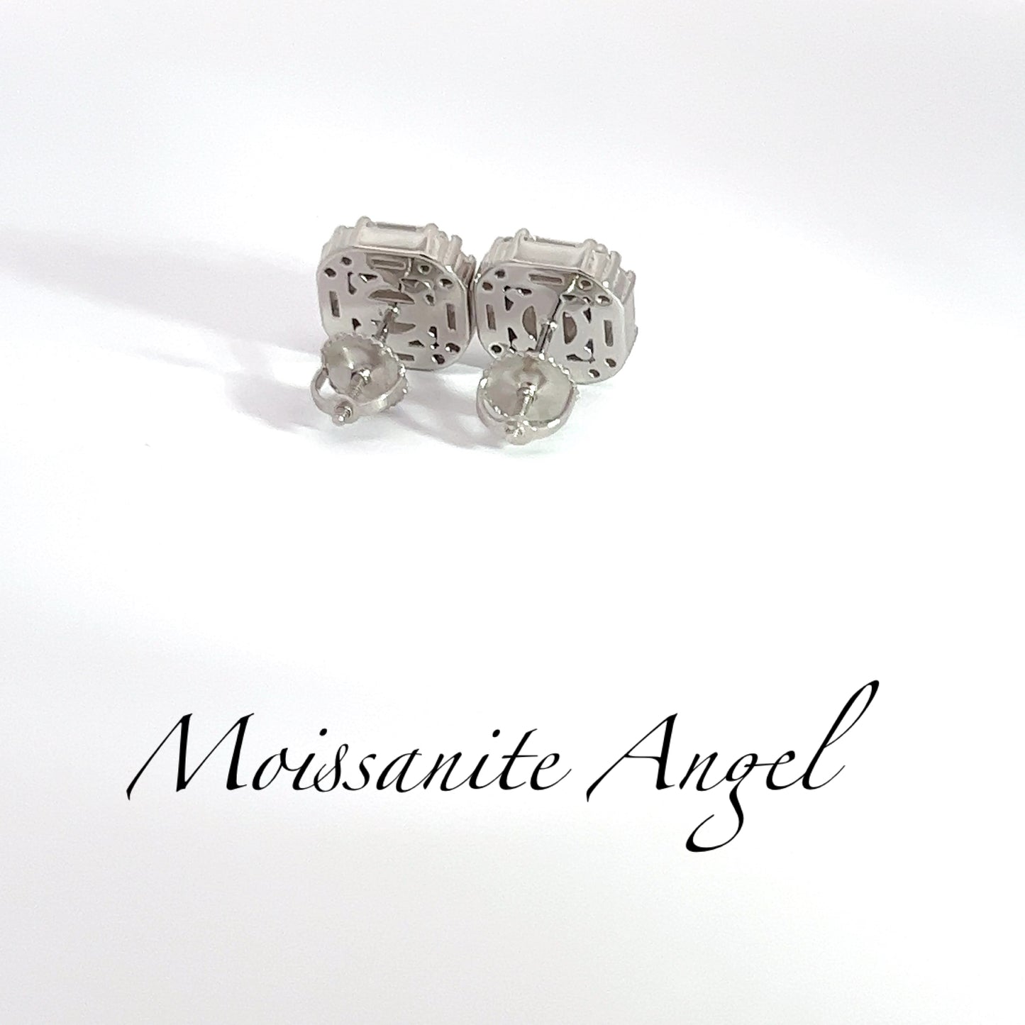 Moissanite earrings 3 Carats each ear Baguette & round stone style studs