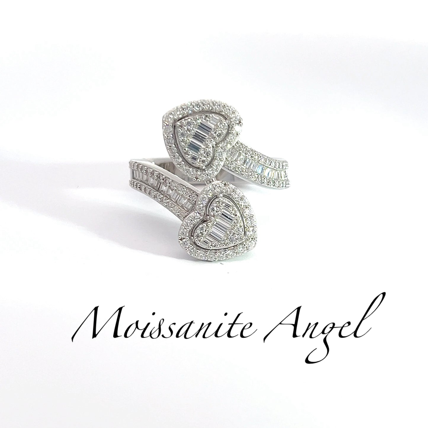 Moissanite fancy double heart ring