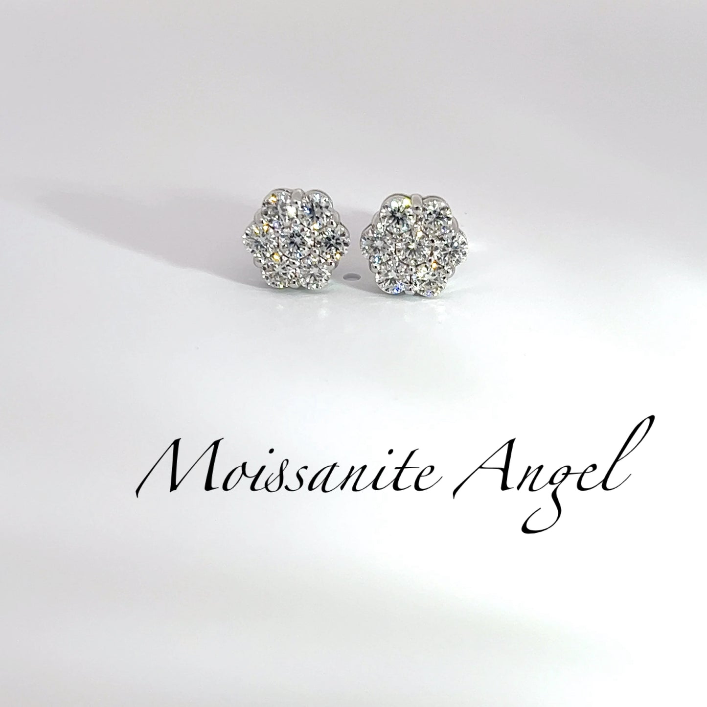 Moissanite Earrings Cluster set studs 2 carats each ear