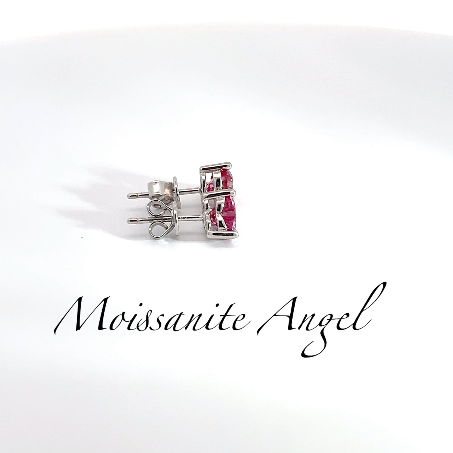 Pink moissanite studs heart shaped earrings 2CTW