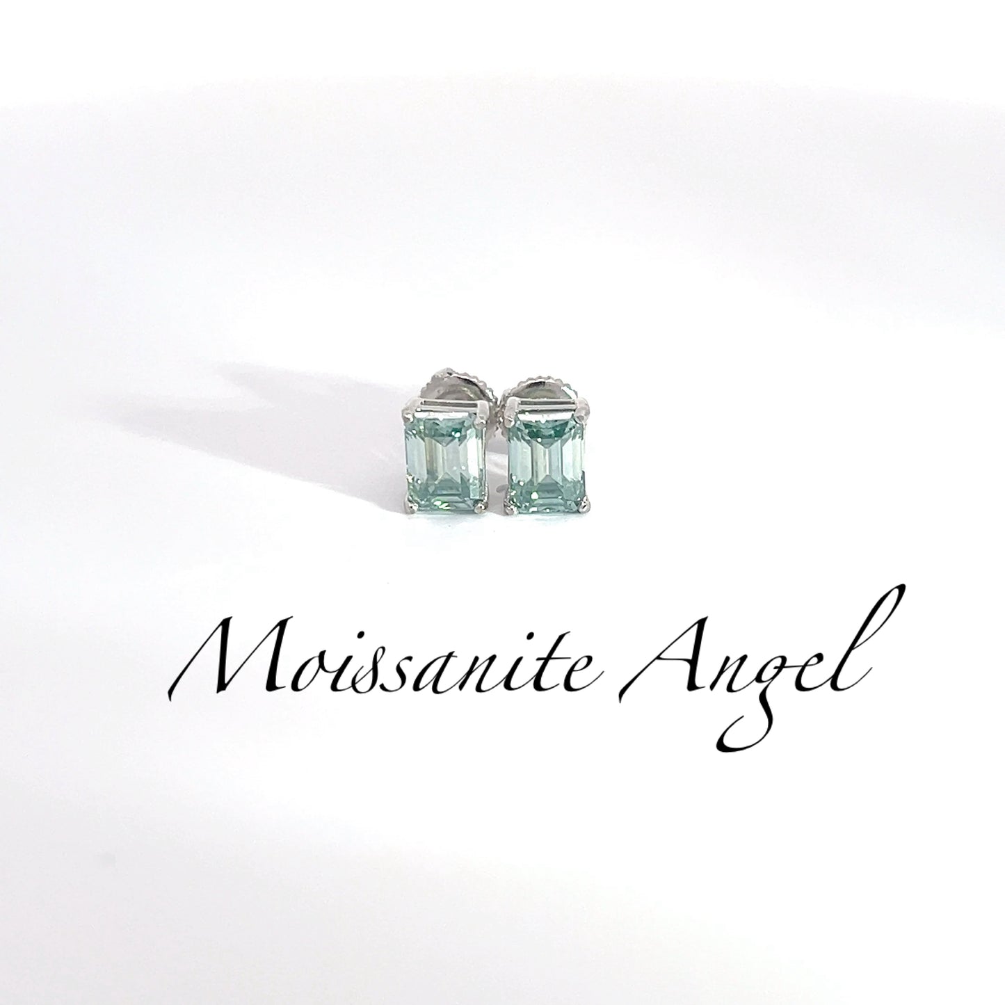 Blue green Emerald Cut Moissanite Stud Earrings