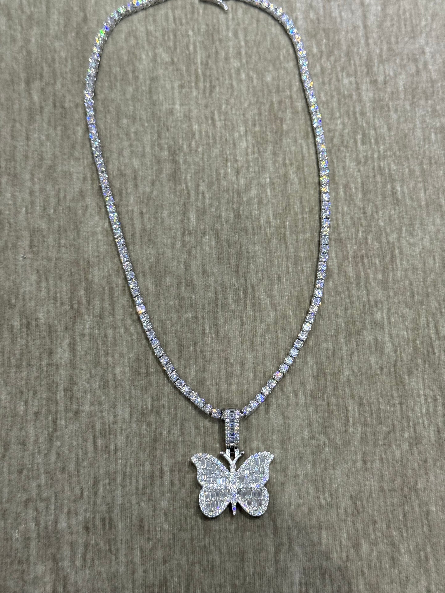 100 % Authentic 16 inch Moissanite tennis chain with Moissanite butterfly  pendant combo 925 silver.