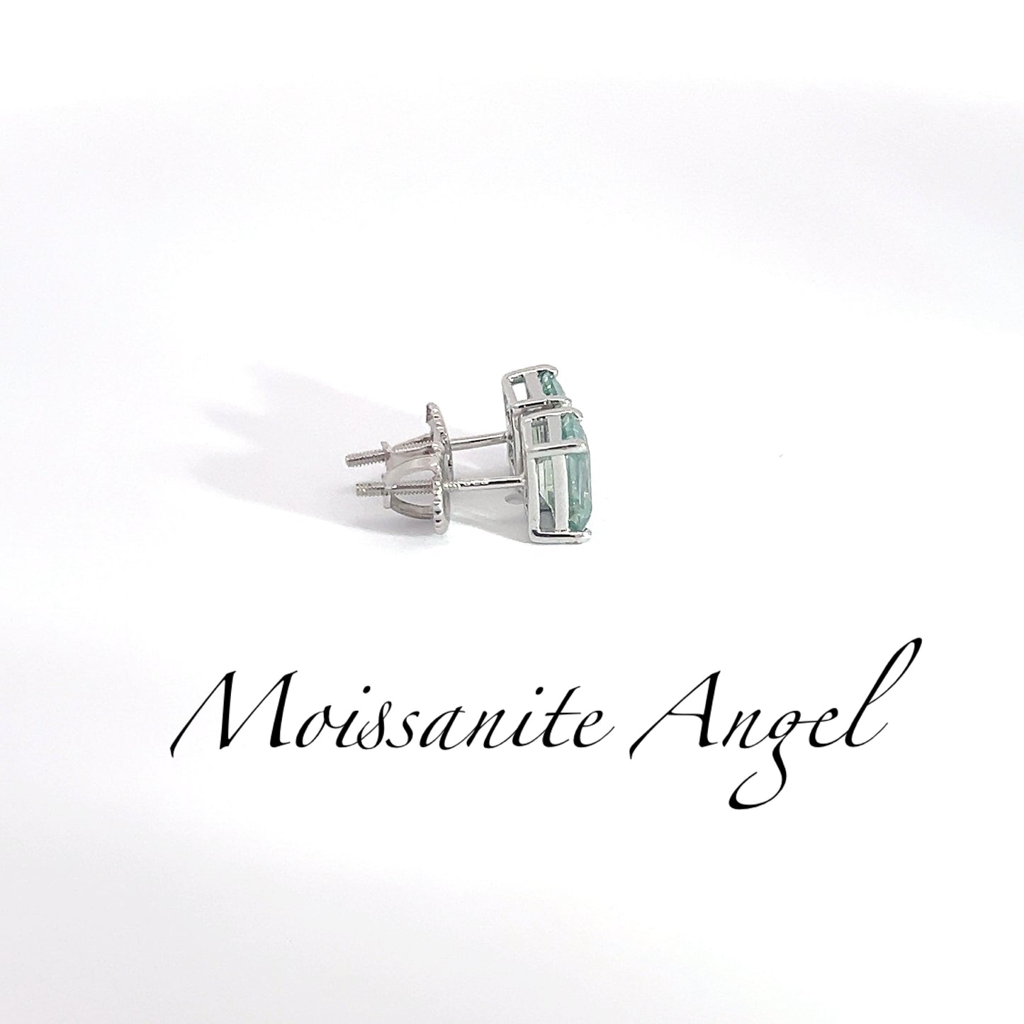 Blue green Emerald Cut Moissanite Stud Earrings