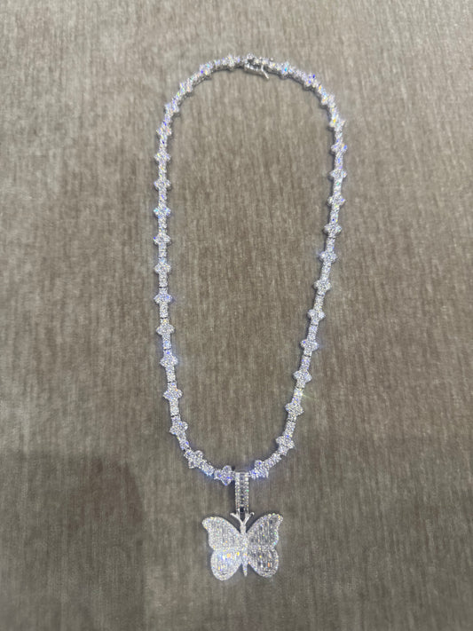 The Butterfly Moissanite tennis chain pendant Combo