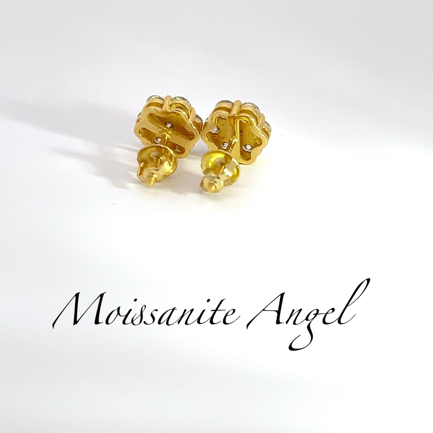 Moissanite Earrings Cluster set studs 2 carat each ear finished in yellow gold