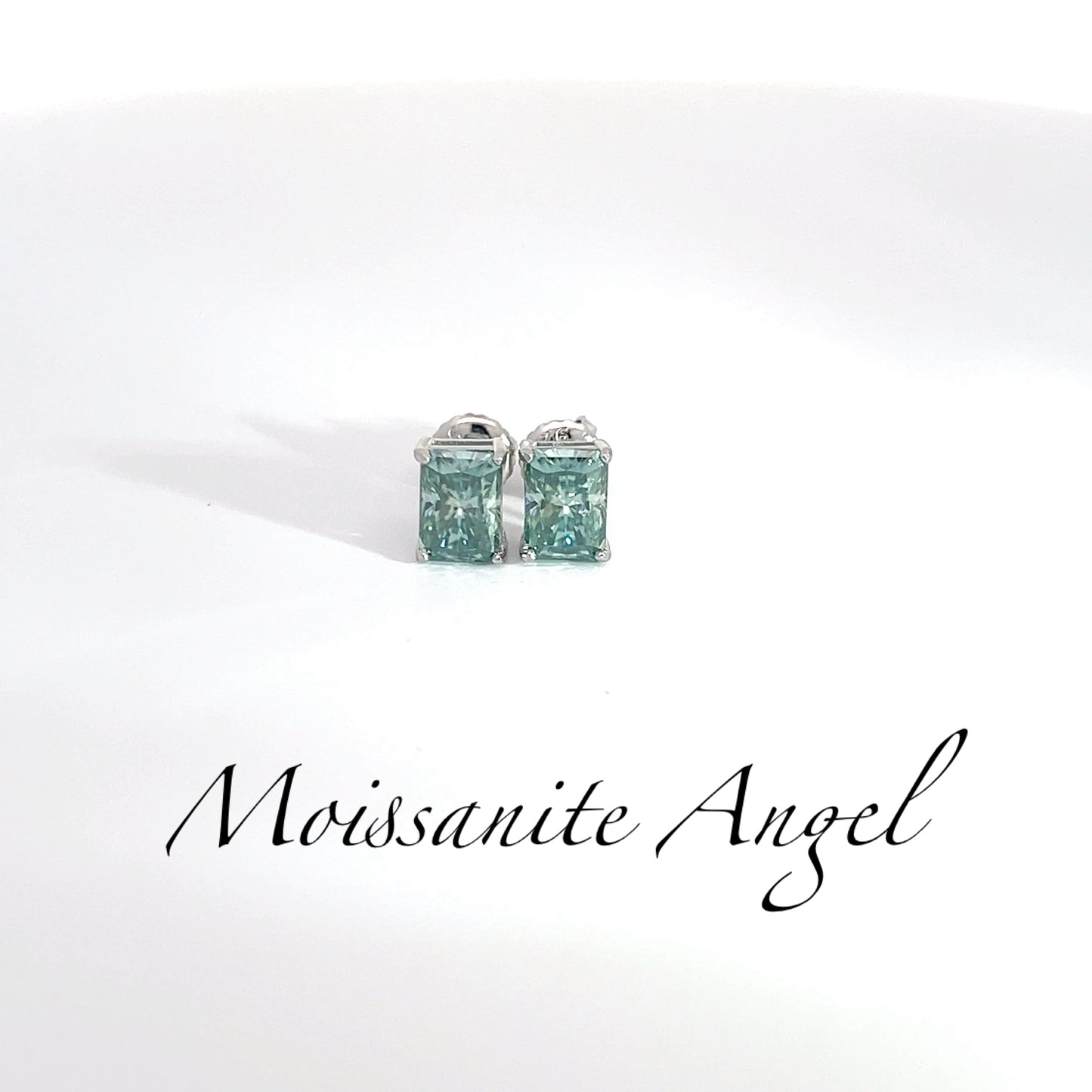 Green Moissanite radiant cut Earrings 2CTW Studs