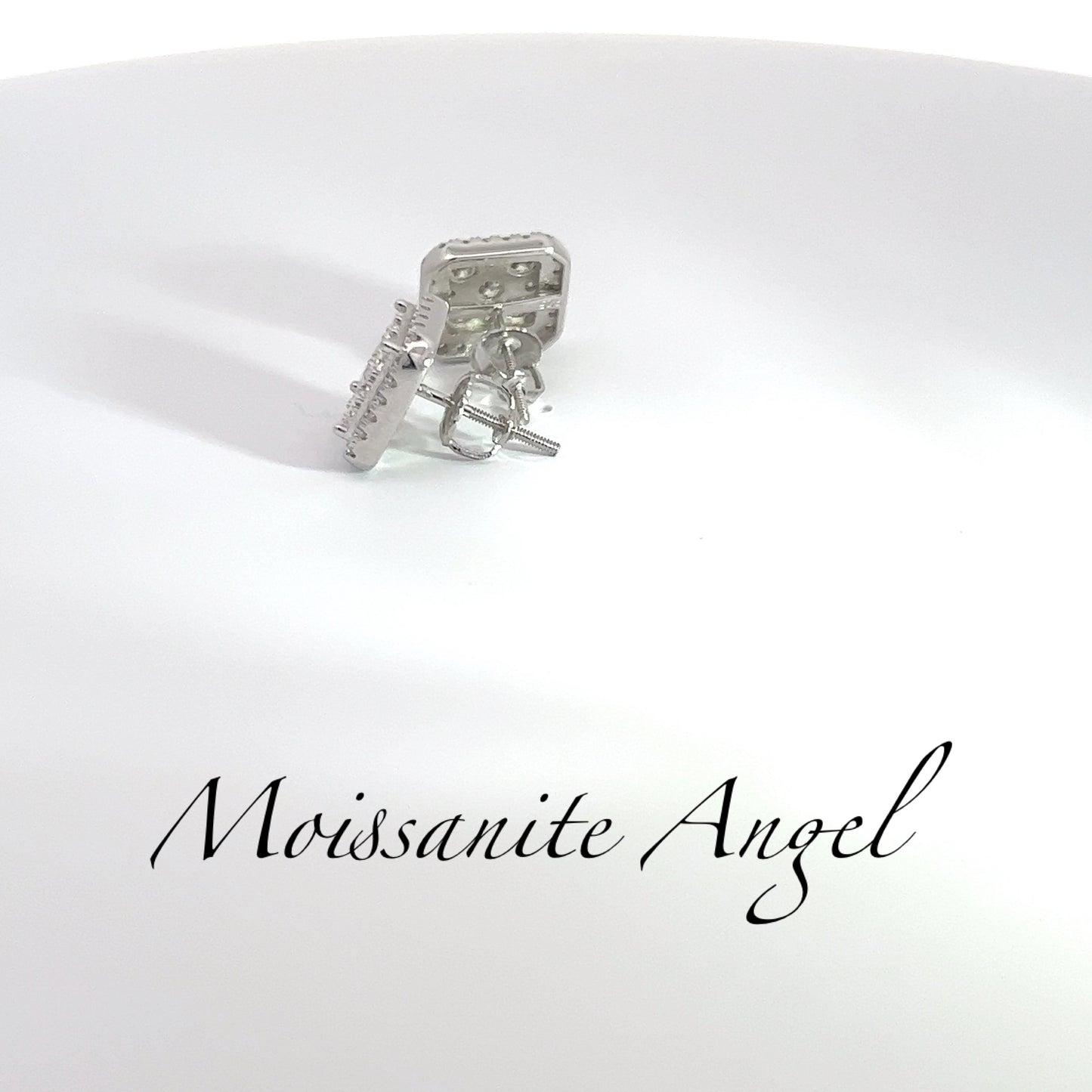 Moissanite earrings big cluster square shape studs