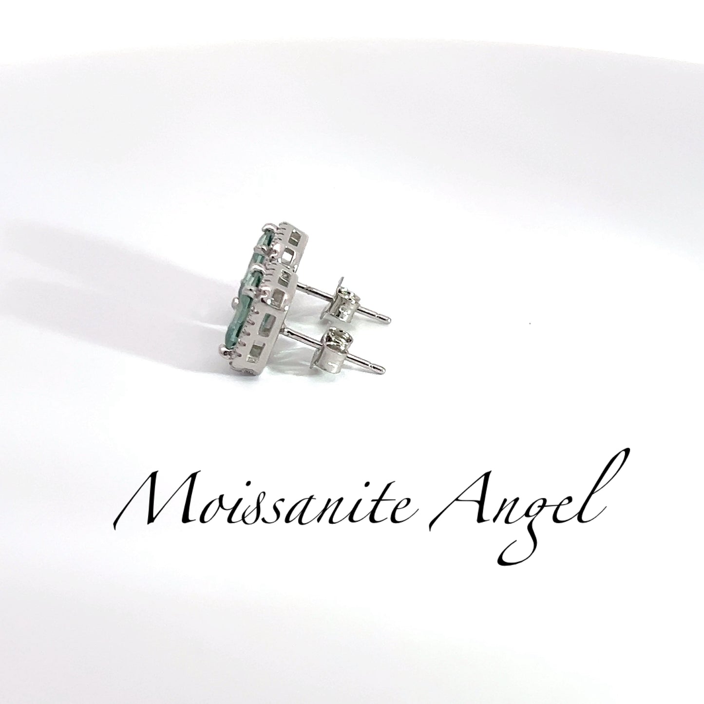 Green halo moissanite Emerald cut stud earrings