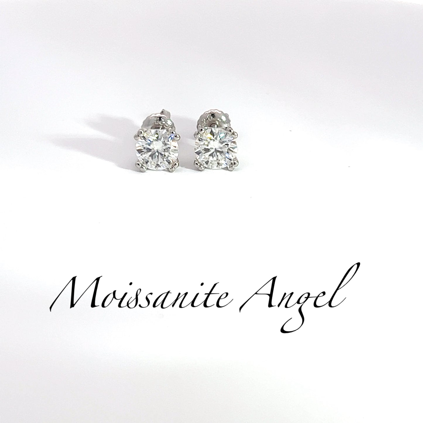 Moissanite earrings 4 double prong 6.5 mm brilliant cut studs - screw back earrings - 2 Carat total weight