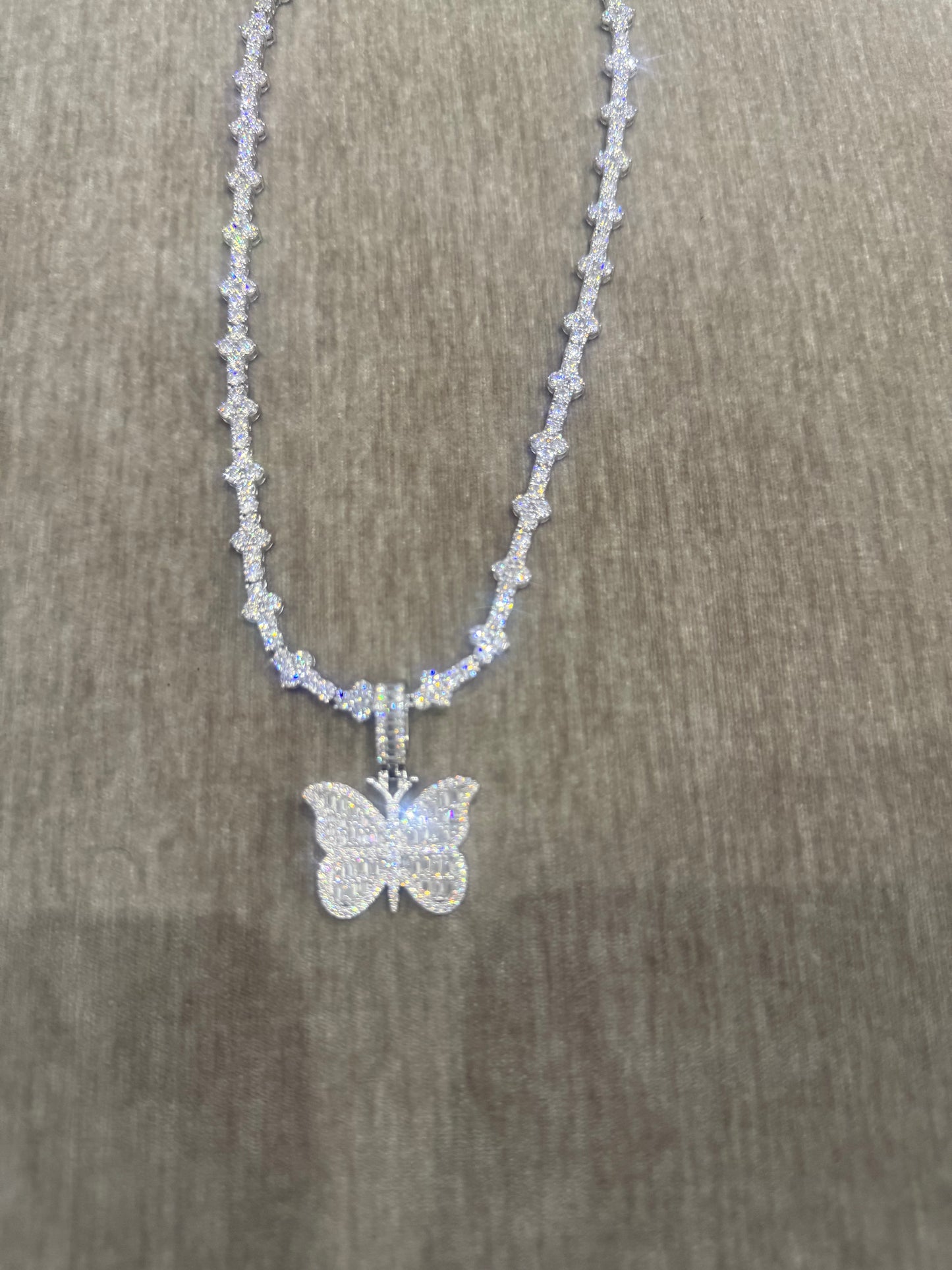 The Butterfly Moissanite tennis chain pendant Combo