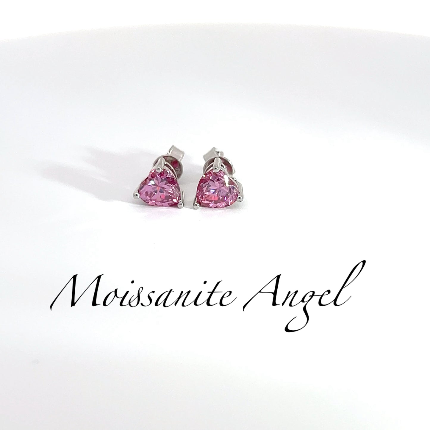 Pink moissanite studs heart shaped earrings 2CTW