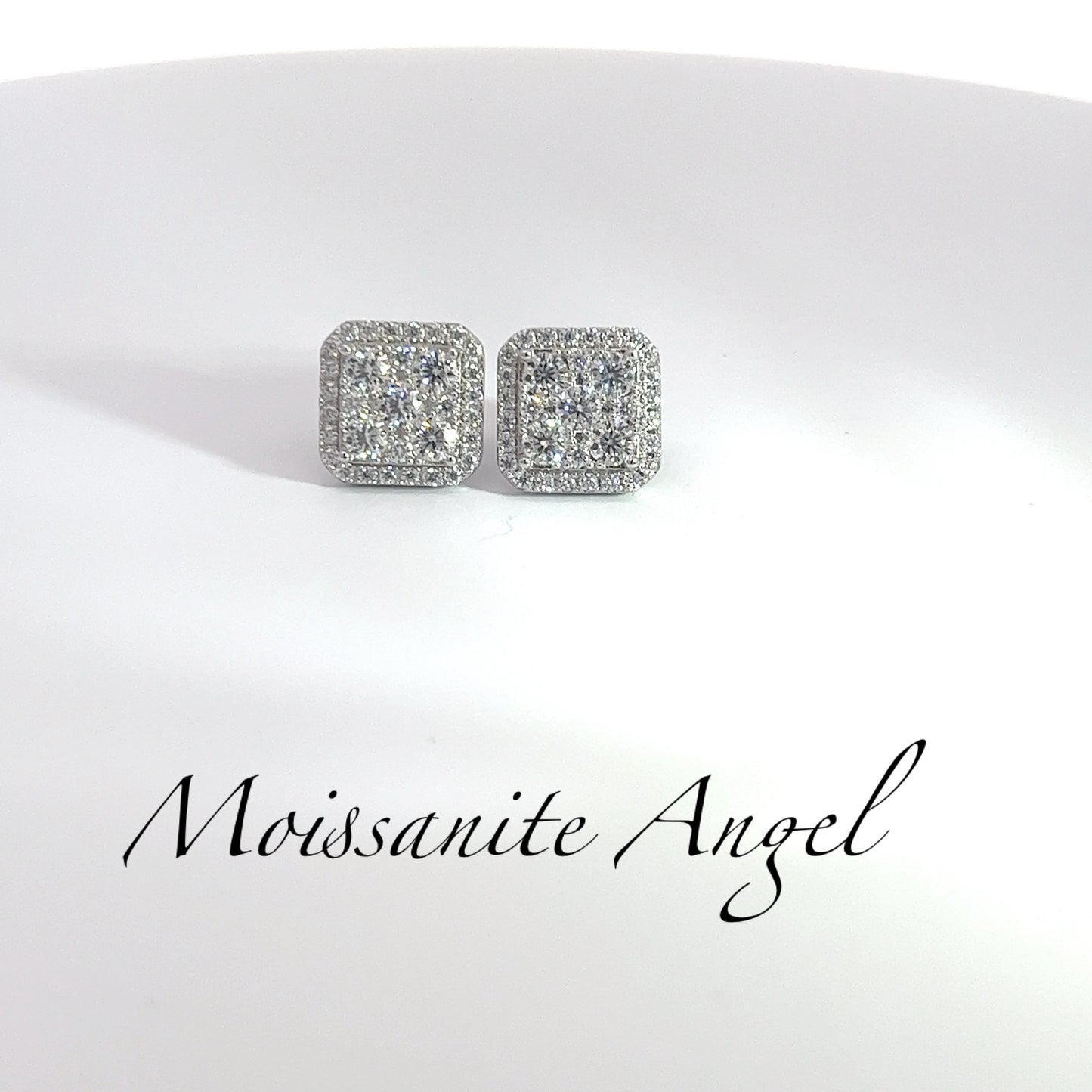 Moissanite earrings big cluster square shape studs