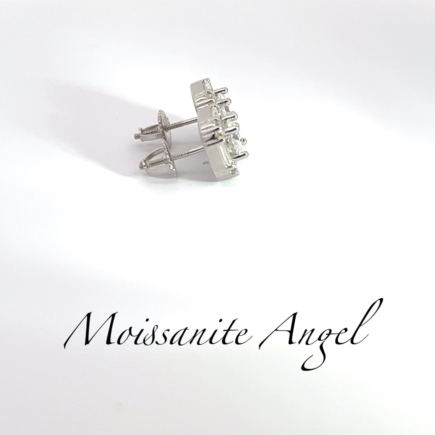 Moissanite earrings 3 Carats each ear Baguette & round stone style studs