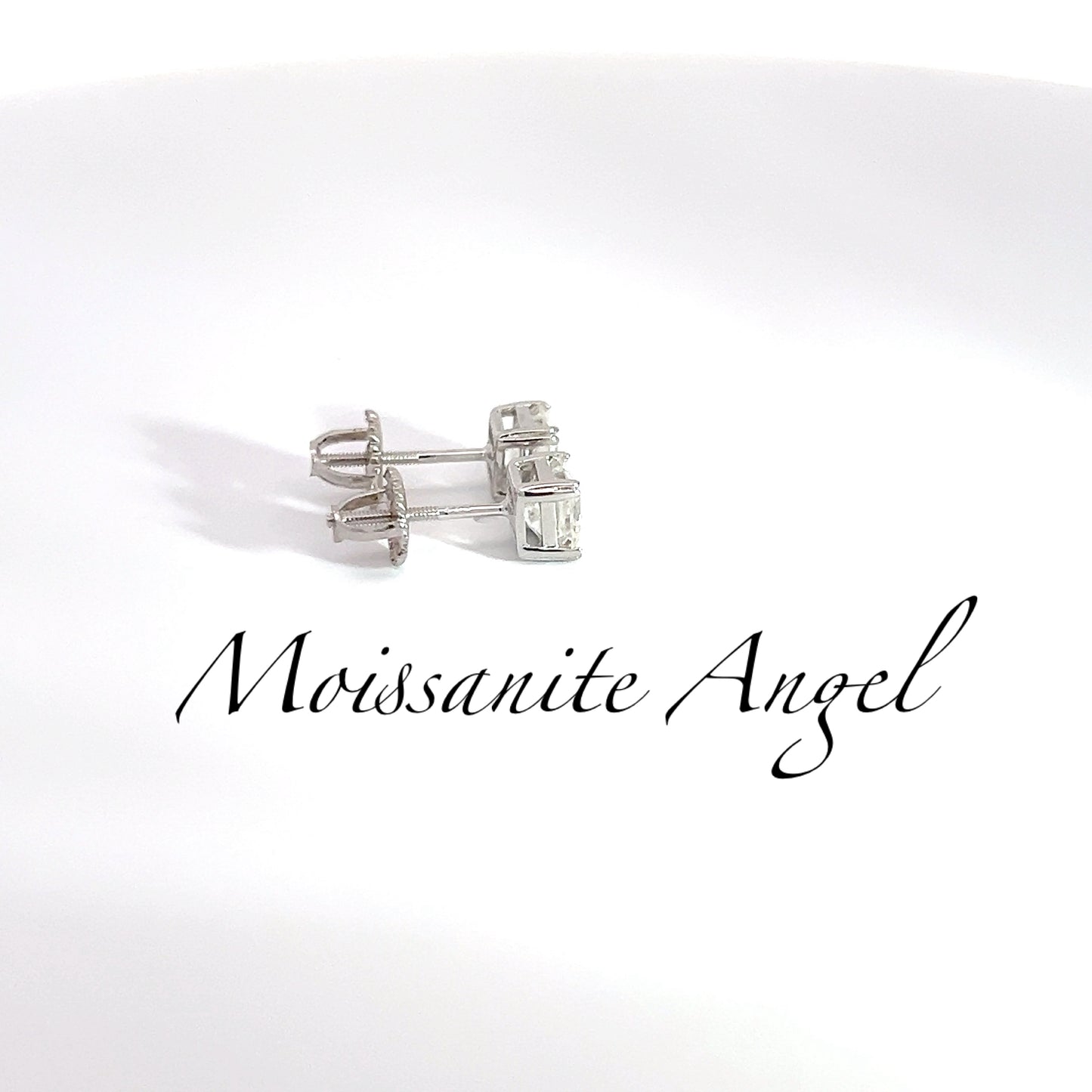 Moissanite Earrings Asscher Cut  studs 2 CTW