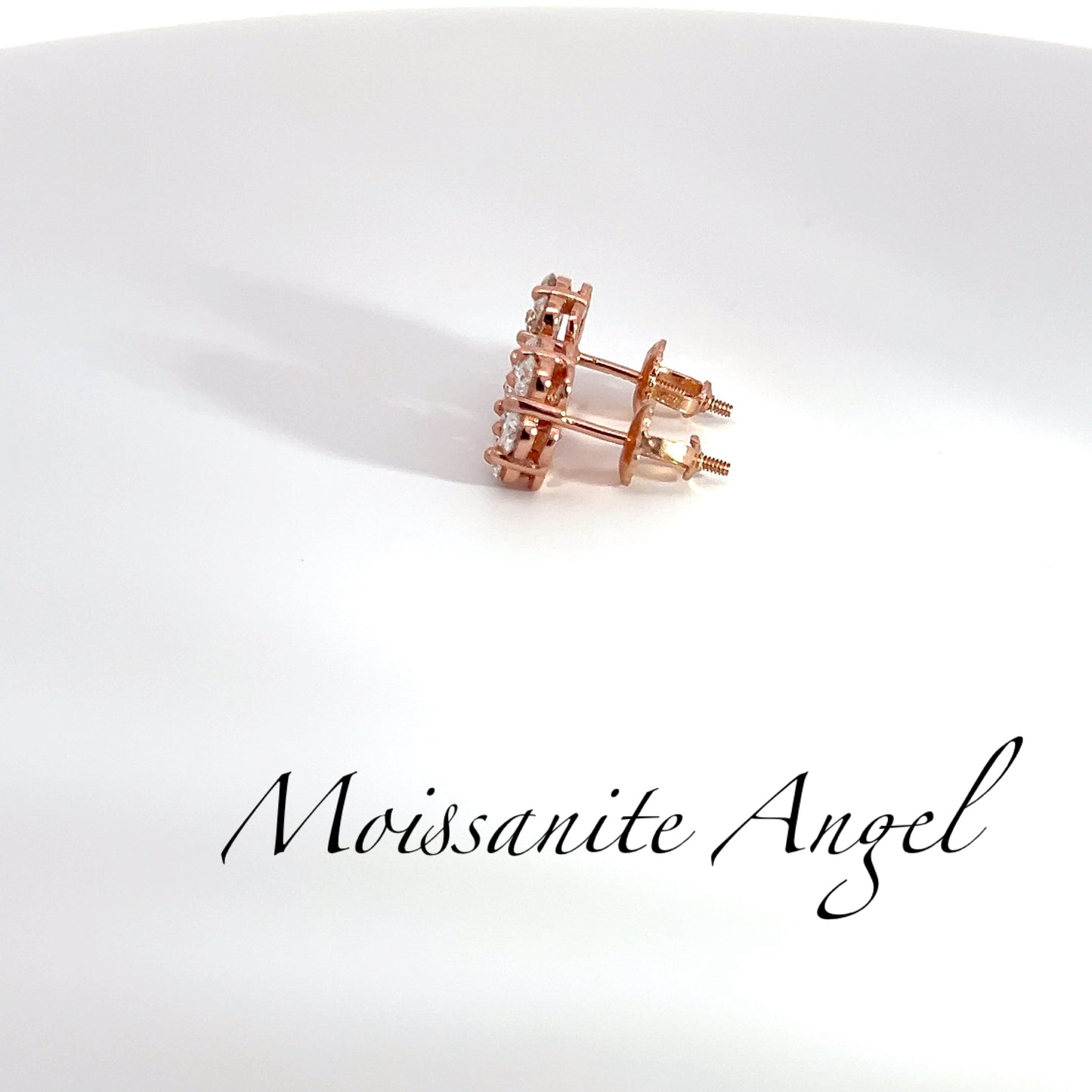 Moissanite Earrings Cluster set studs 2 carat each ear finished in rose gold