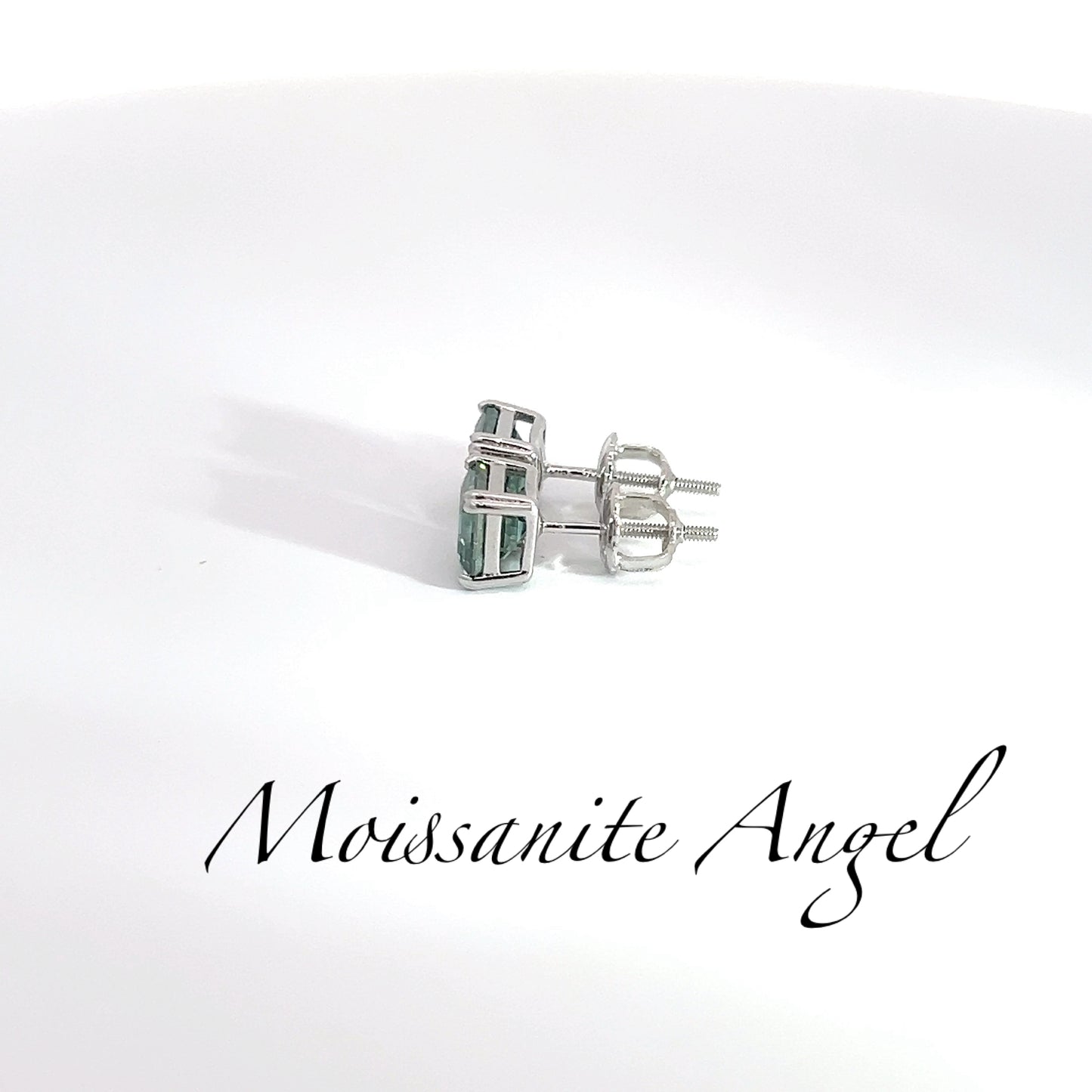 Moissanite green Asscher cut earrings