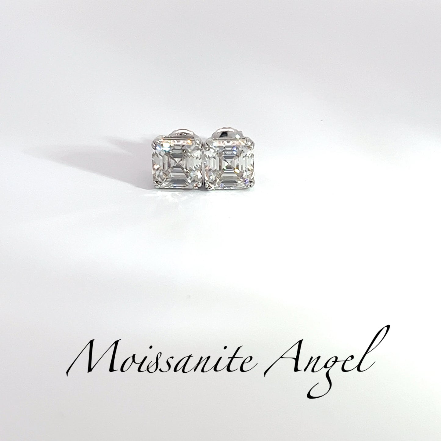 Moissanite Earrings Asscher Cut studs  4 CTW