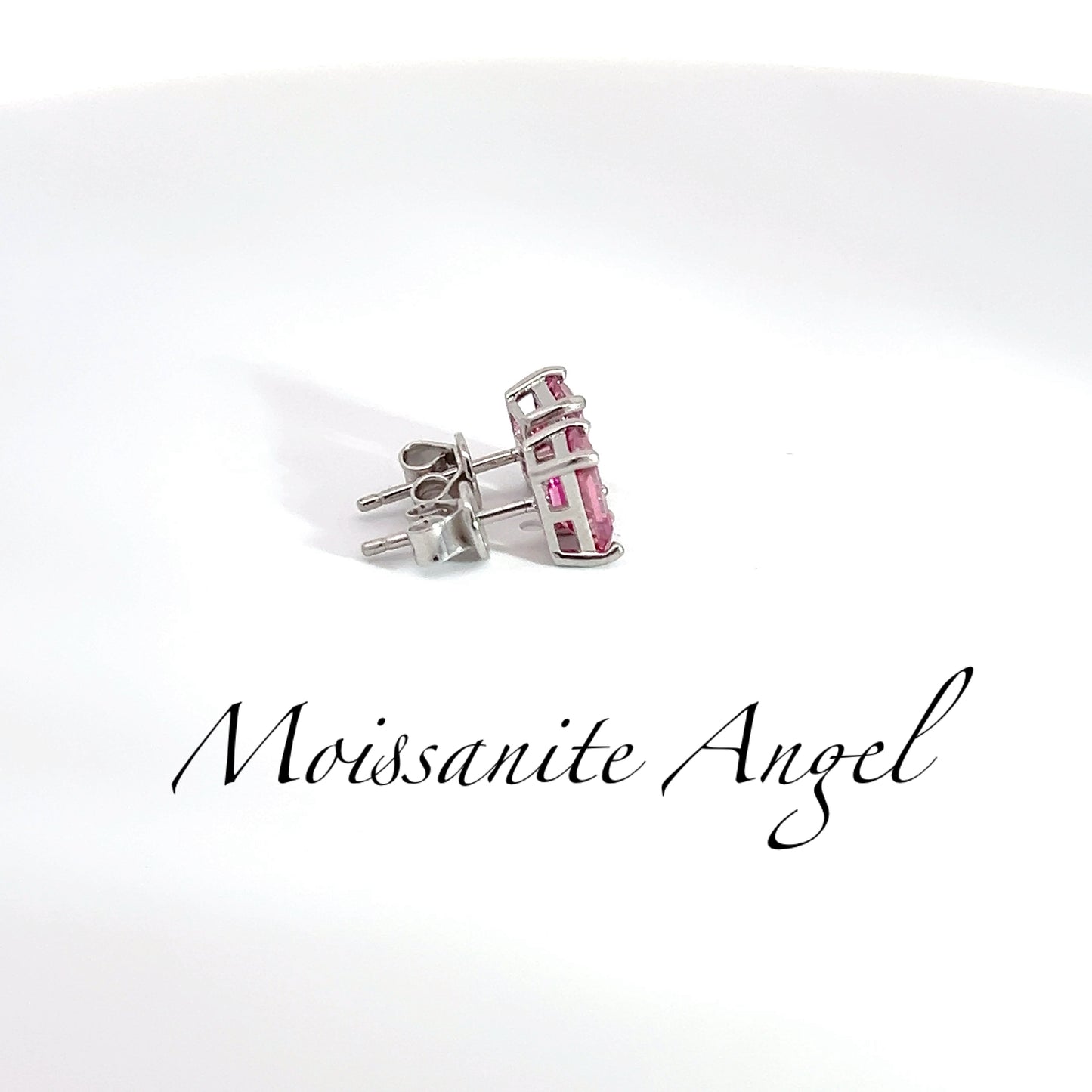 Pink moissanite stud earrings emerald cut 2CTW