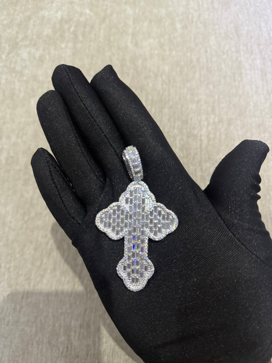 100 % Authentic Moissanite pendant high quality 3 inch Emerald cut cross pendant 925 silver