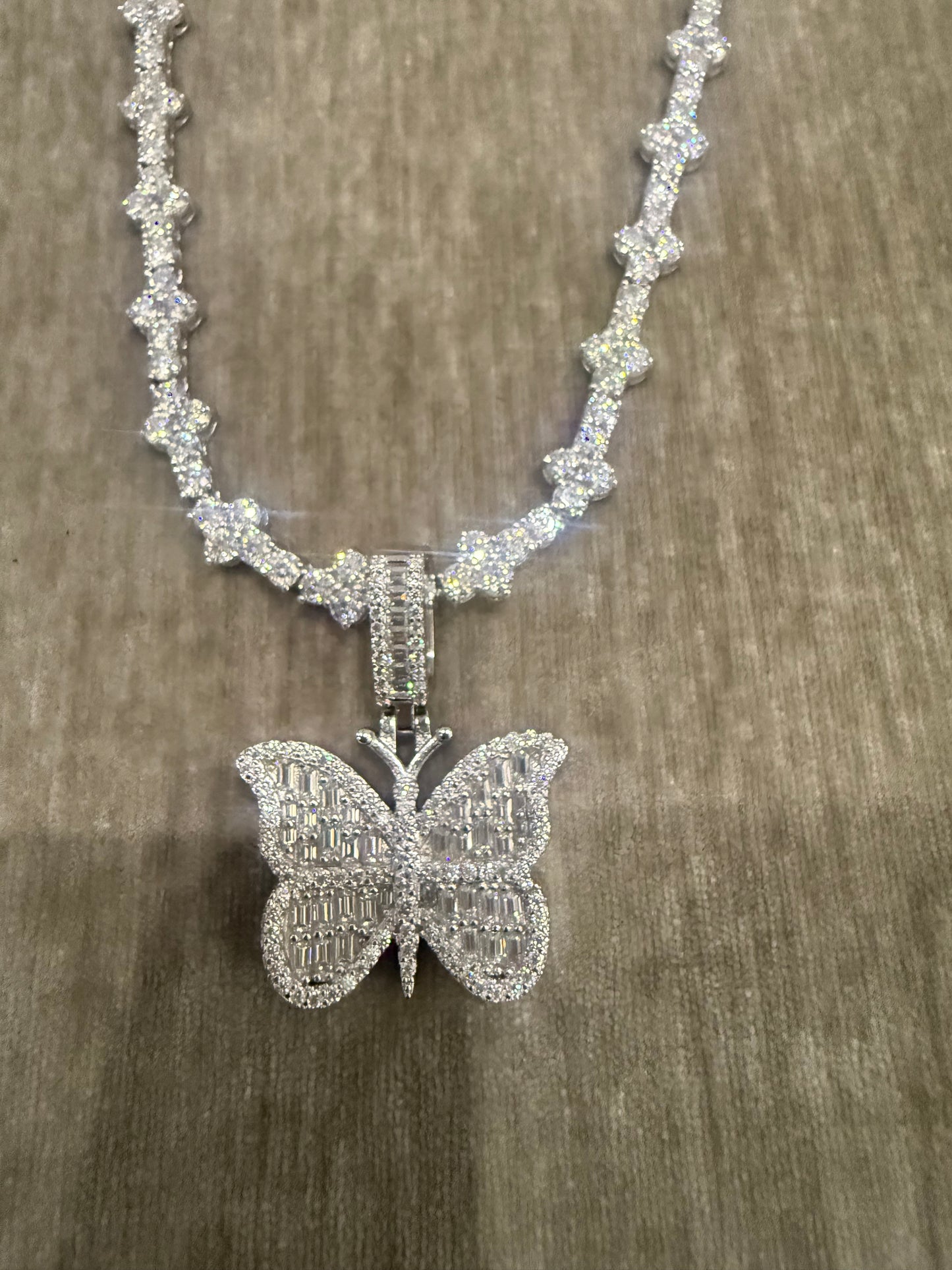 The Butterfly Moissanite tennis chain pendant Combo